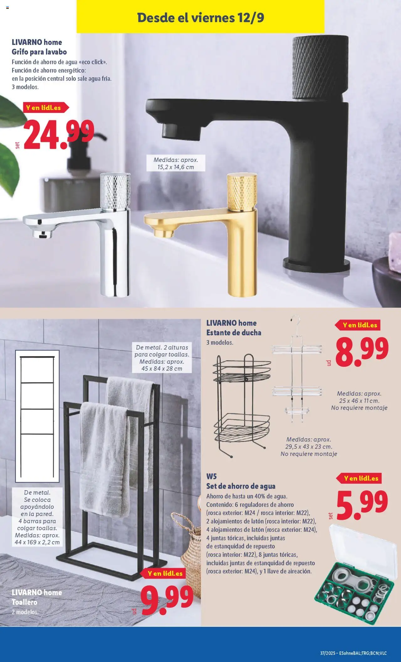 Lidl folleto de bazar │ válido desde el 08.09.2025 | Página: 13 | Productos: Toallero, Estante, Lavabo, Ducha