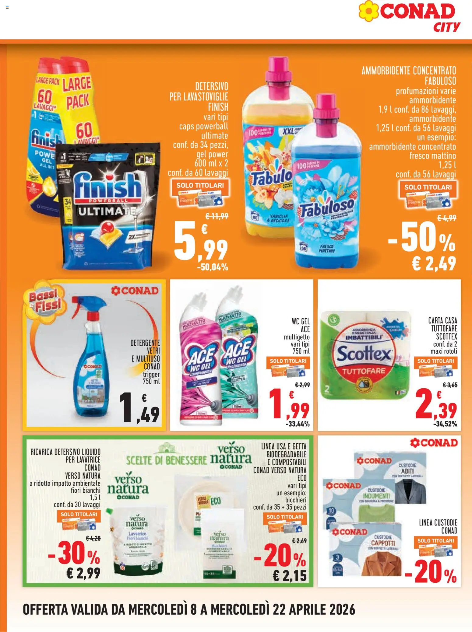 Volantino Conad del 08.04.2026 | Pagina: 12 | Prodotti: Ammorbidente, Detersivo per lavastoviglie, Abiti, WC