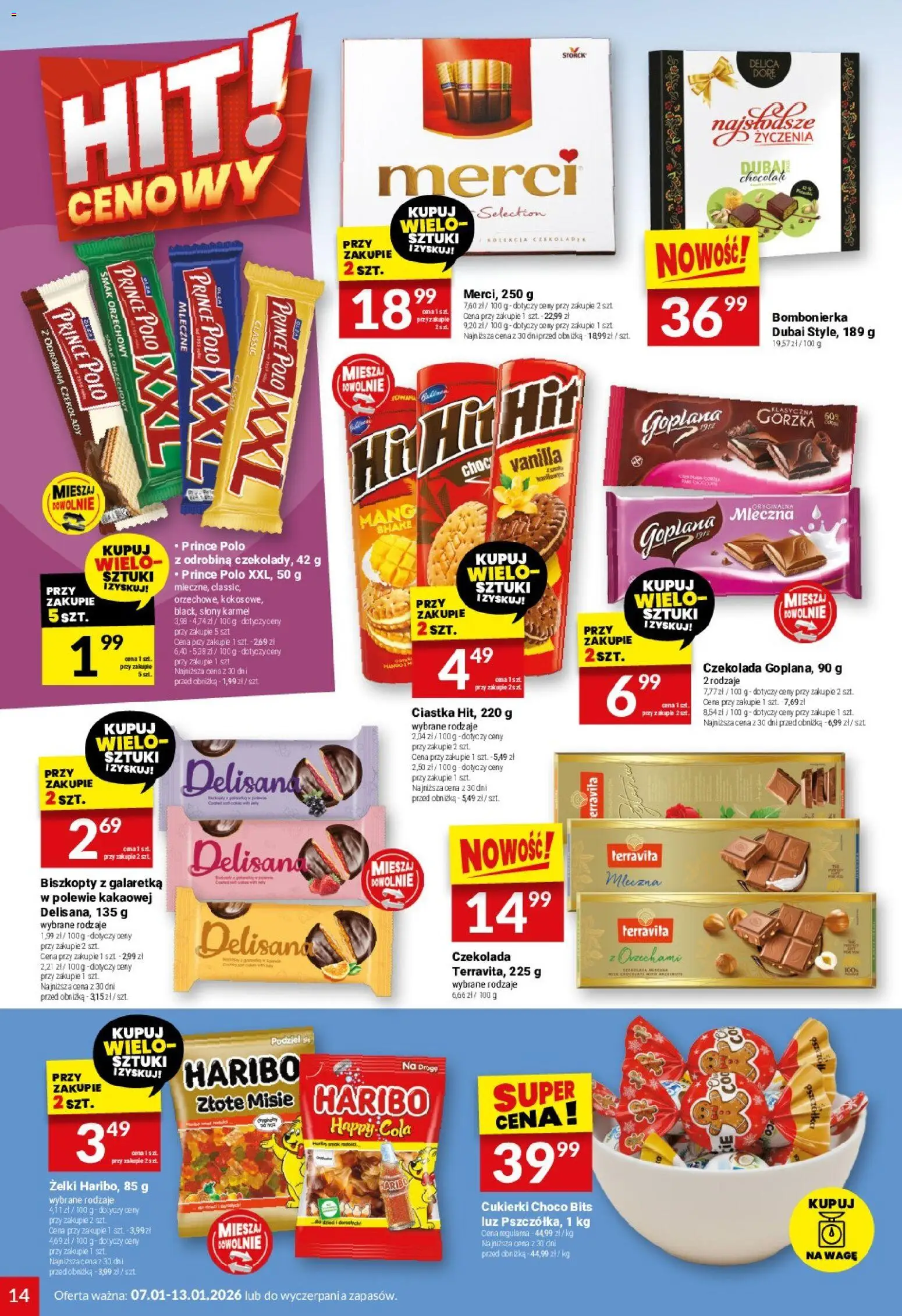 Twój Market Gazetka od 07.01.2026 | Strona: 14 | Produkty: Galaretka, Bombonierka, Merci, Cukierki