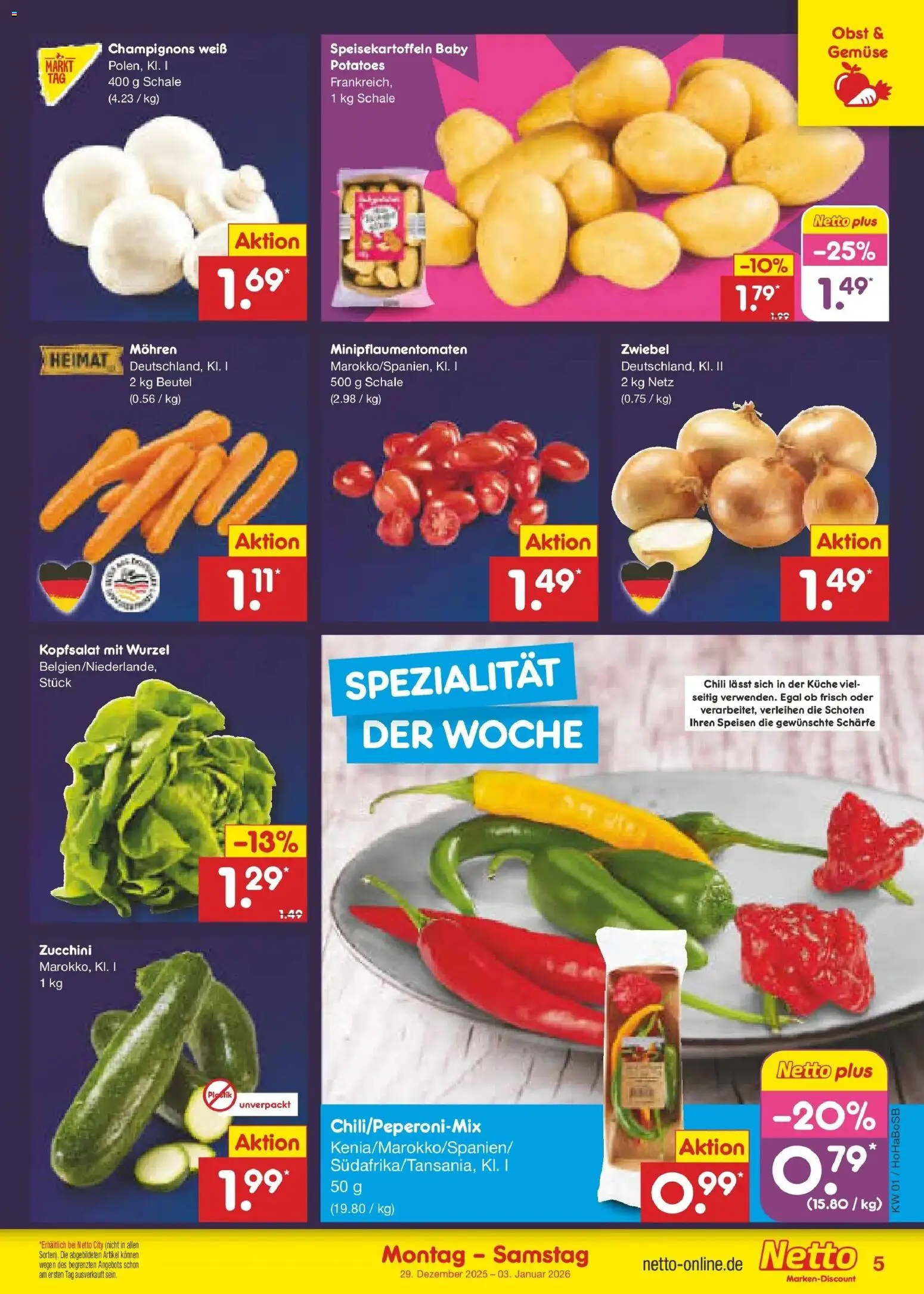 Netto Marken-Discount prospekt Stadtlohn	 – gültig ab 28.12.2025 | Seite: 5 | Produkte: Mohren, Champignons, Obst, Zucchini