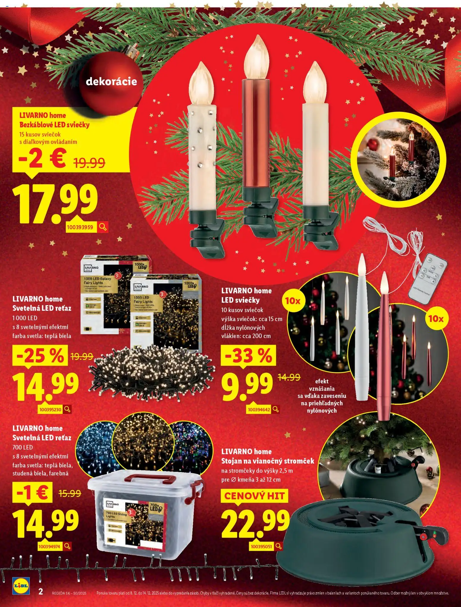 Nové Lidl akcie – leták je platný od 08.12.2025 | Strana: 2 | Produkty: Led, Vianočný stromček, Sviečky, Svetlá