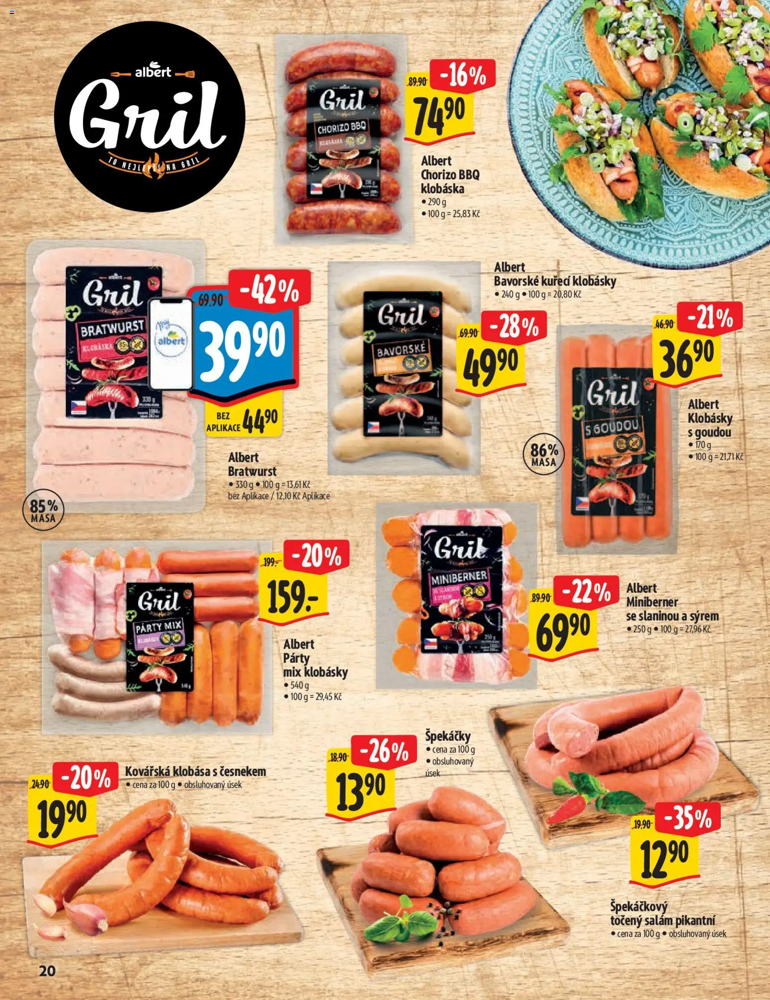 Albert katalog od 07.04.2026 | Strana: 20 | Produkty: Salám, Špekáčky, Klobása, Gril