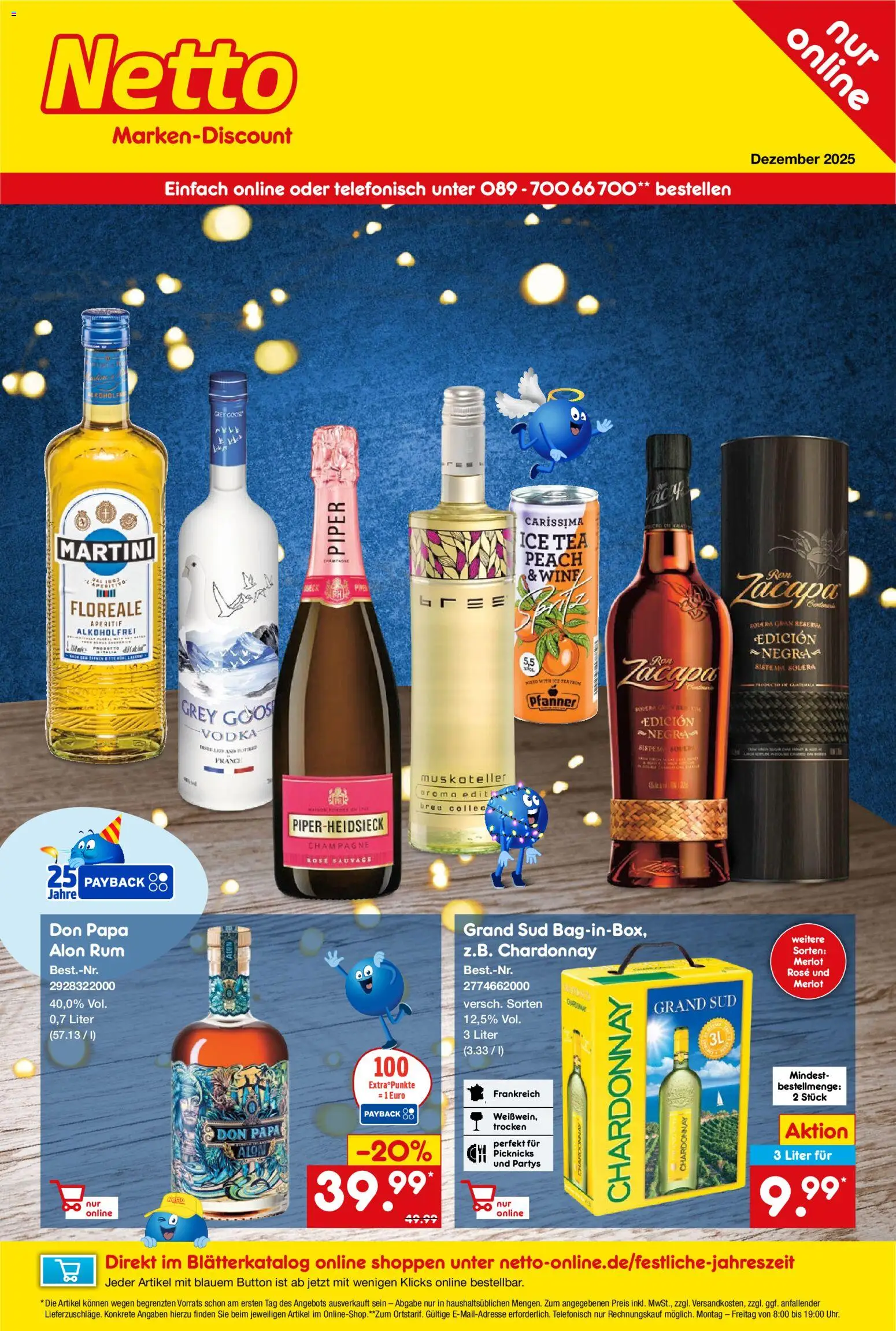 Netto Marken-Discount Online-Sonderangebote Sekt, Wein und Spiritousen – gültig ab 01.12.2025 | Seite: 1 | Produkte: Martini, Rum, Grand sud, Vodka