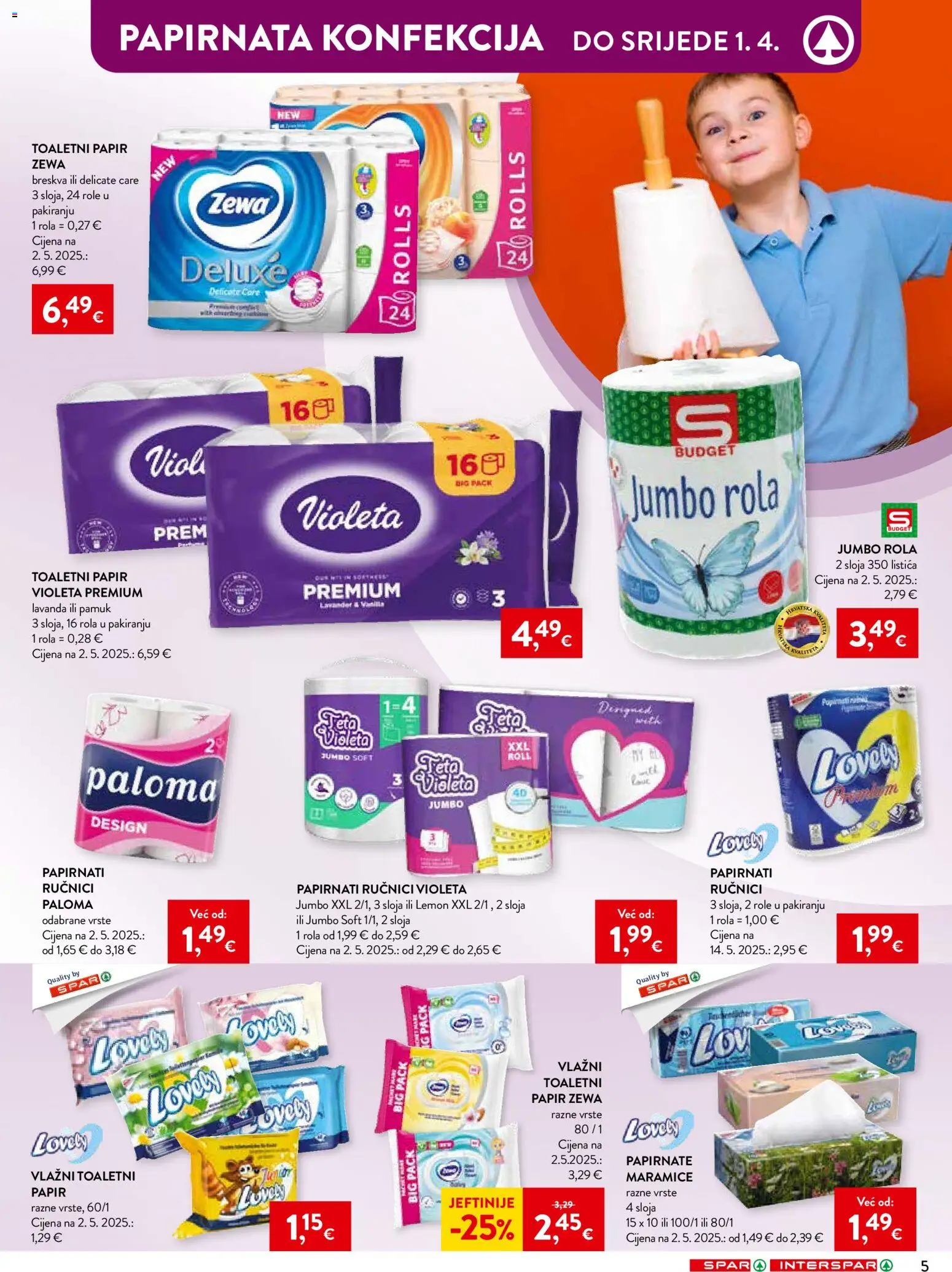Interspar katalog | vrijedi od 12.03.2026 | Stranica: 5 | Proizvodi: Papirnati ručnici, Toaletni papir, Breskva, Violeta