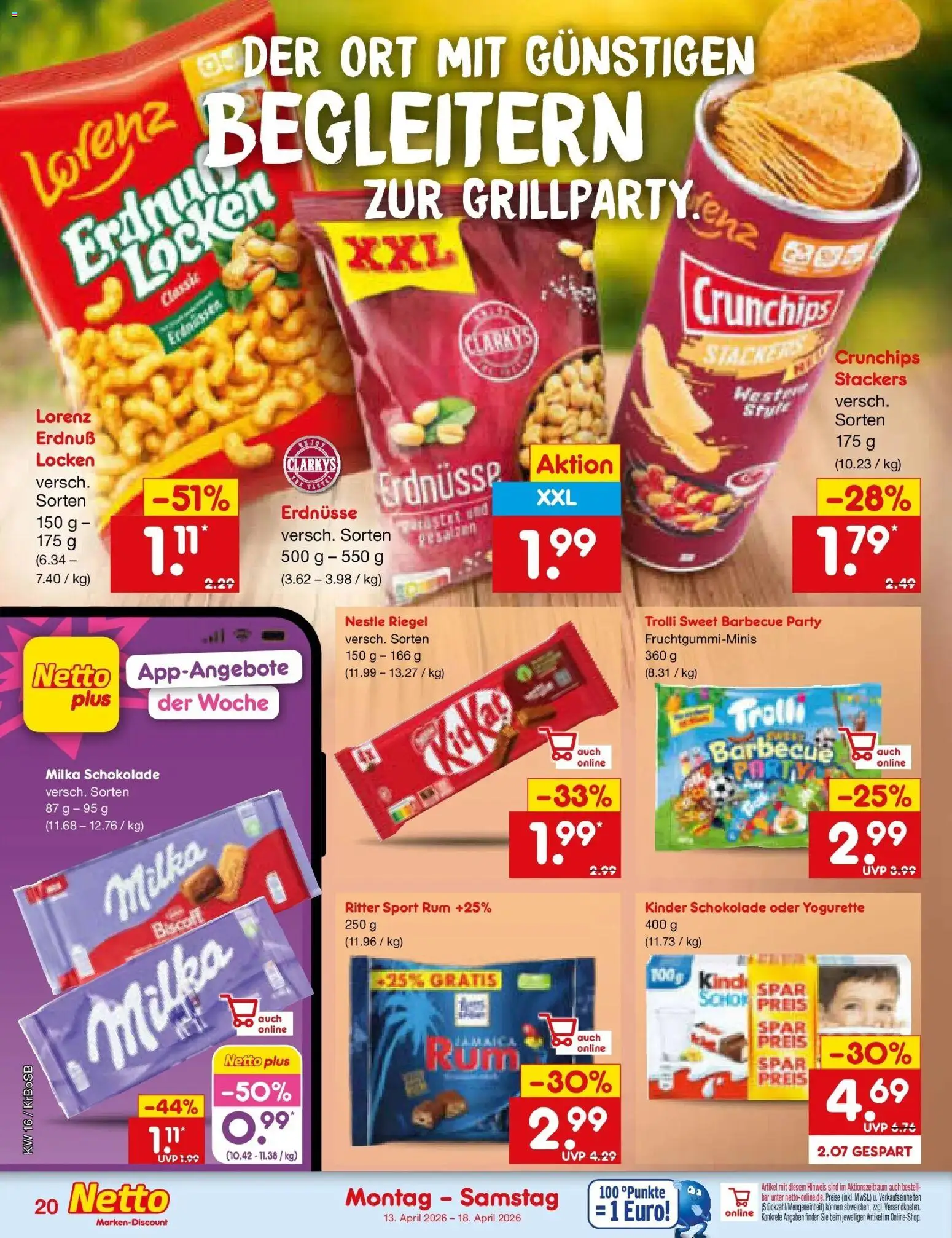 Netto Marken-Discount Prospekt Jüchen	 – gültig ab 13.04.2026 | Seite: 14 | Produkte: Kinder schokolade, Yogurette, Ritter sport, Milka