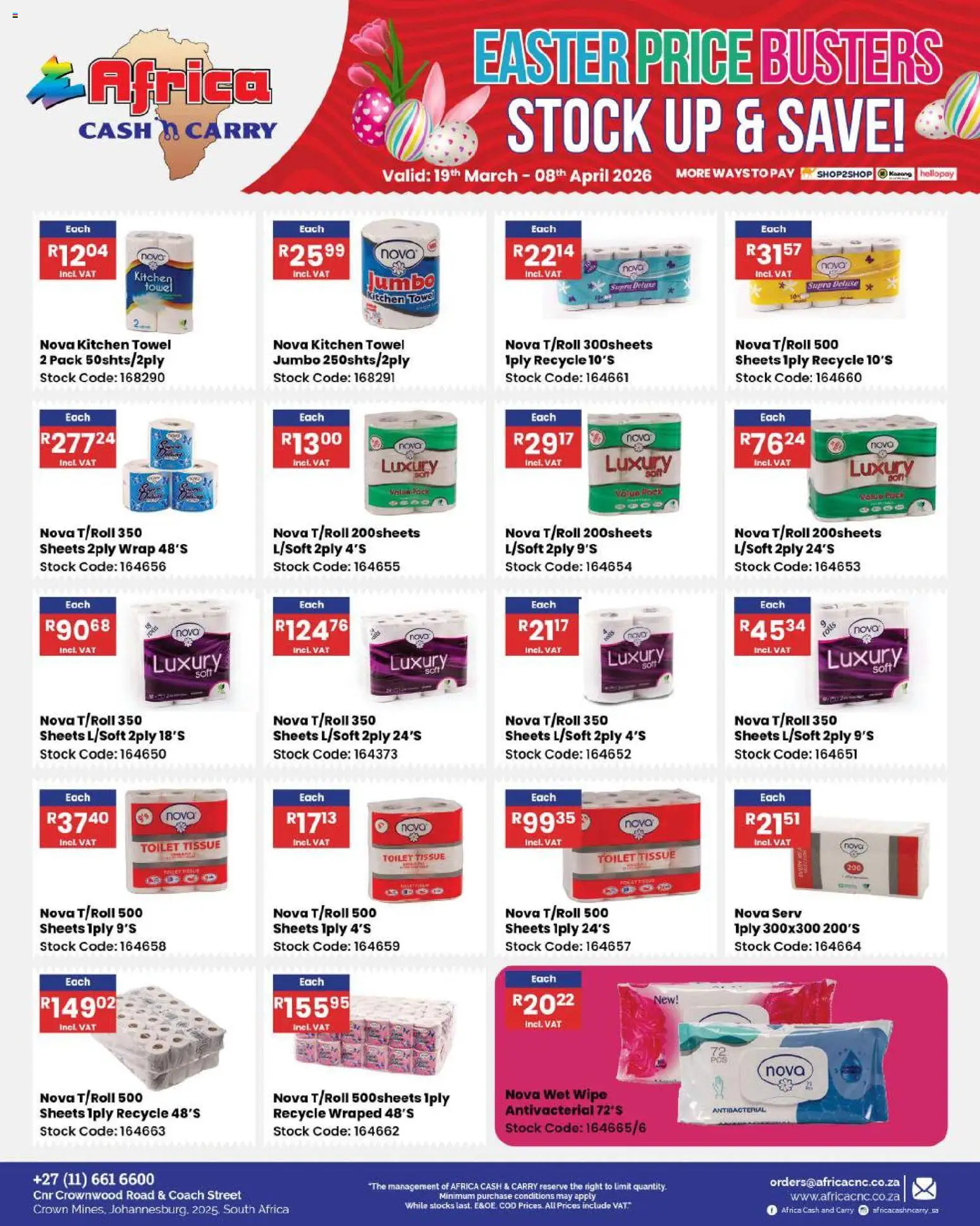 New Africa Cash & Carry catalogue – valid from 19.03.2026 | Page: 36 | Products: Toilet, Towel, Stock