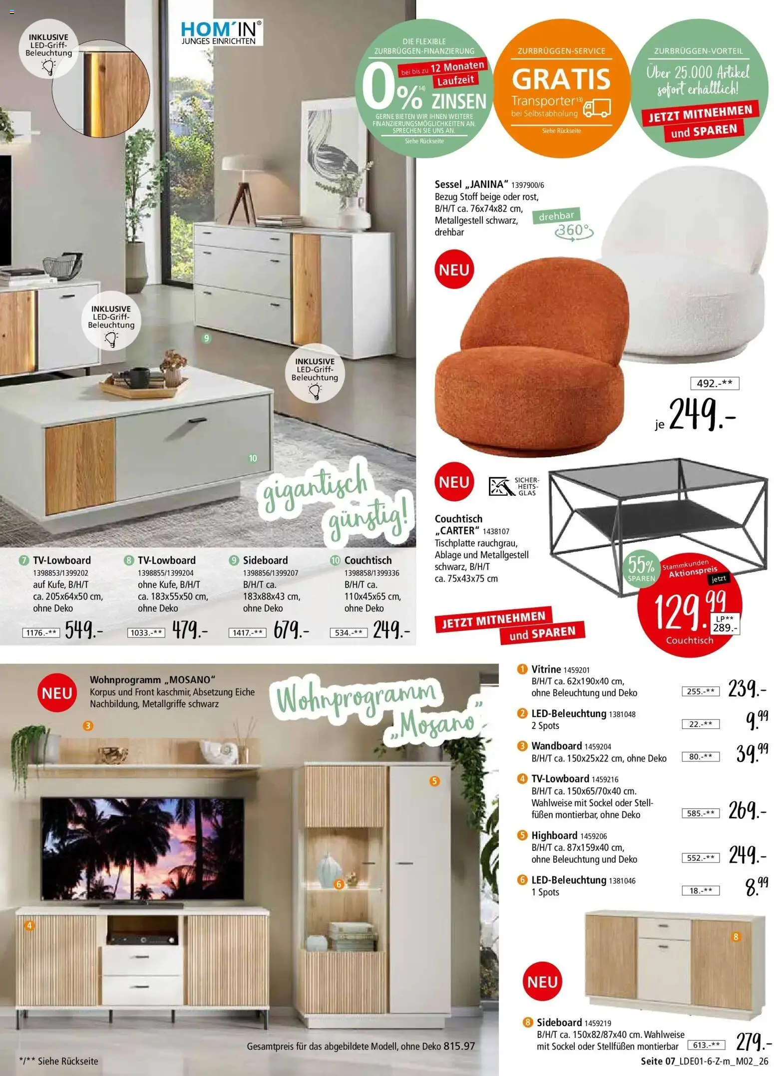 Zurbrüggen - Zurbrüggen: Unschlagbar günstig – gültig ab 26.01.2026 | Seite: 9 | Produkte: HIghboard, Wandboard, Vitrine, Couchtisch