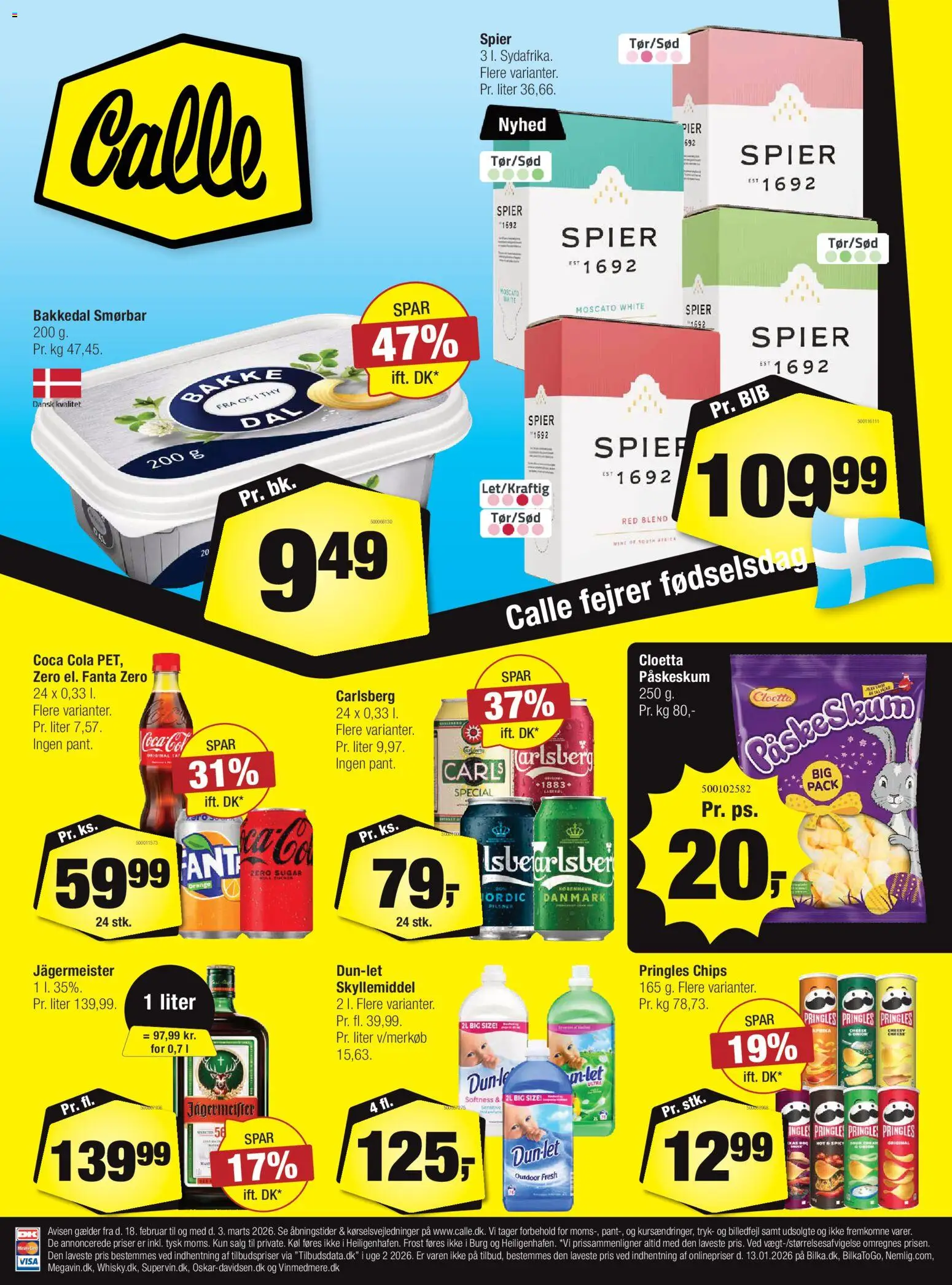 Calle tilbudsavis – gyldig fra 18.02.2026 | Side: 1 | Produkter: Coca Cola, Skyllemiddel, Chips, Cola