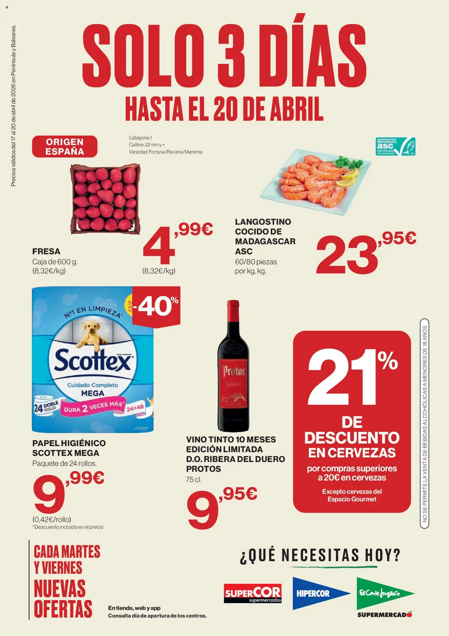 Hipercor catálogo │ válido desde el 17.04.2026 | Página: 1 | Productos: Vino, Papel higienico, Caja, Langostino