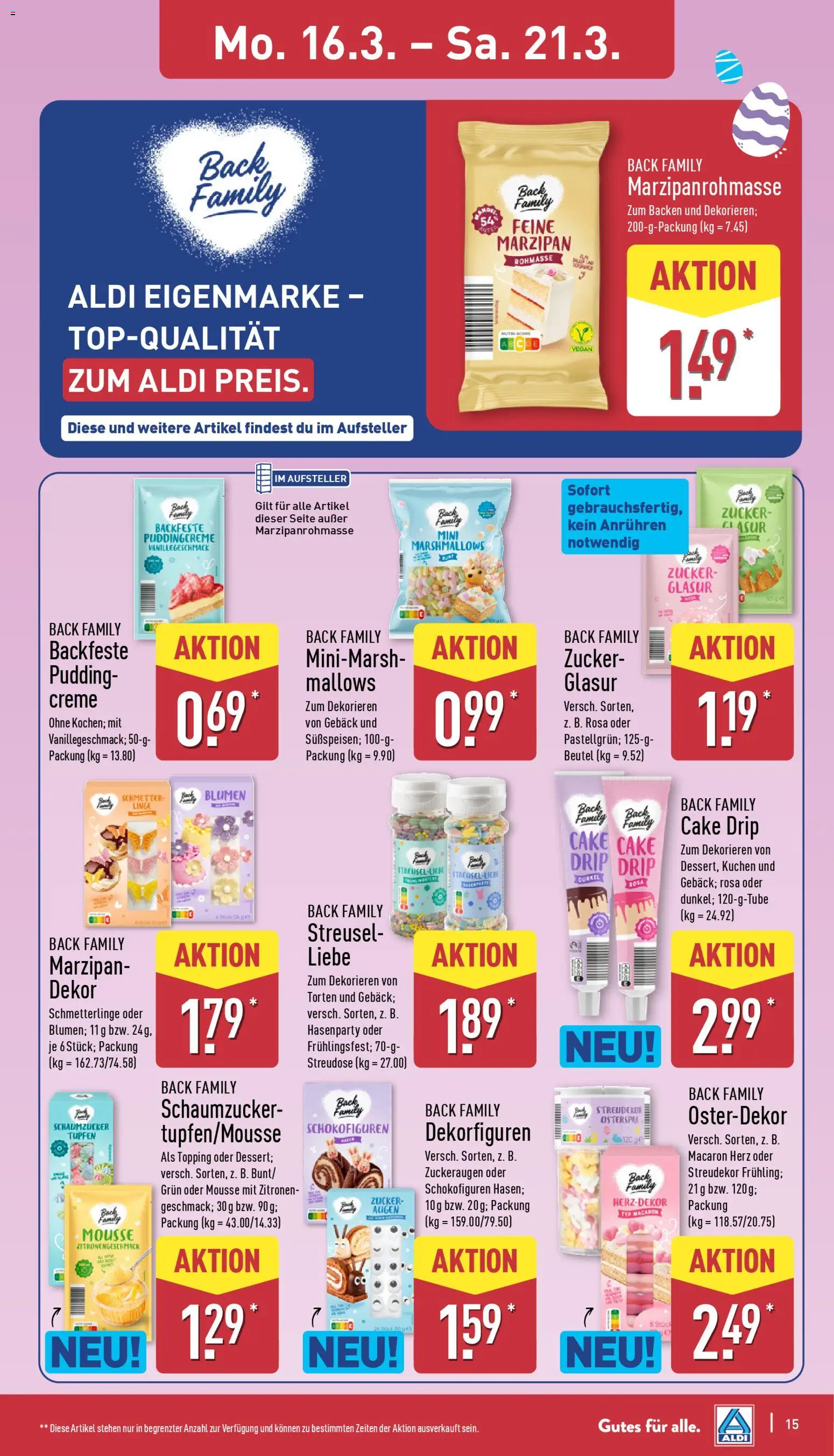 Aldi Prospekt 	 – gültig ab 16.03.2026 | Seite: 15 | Produkte: Pudding, Zucker, Kuchen, Zitronen