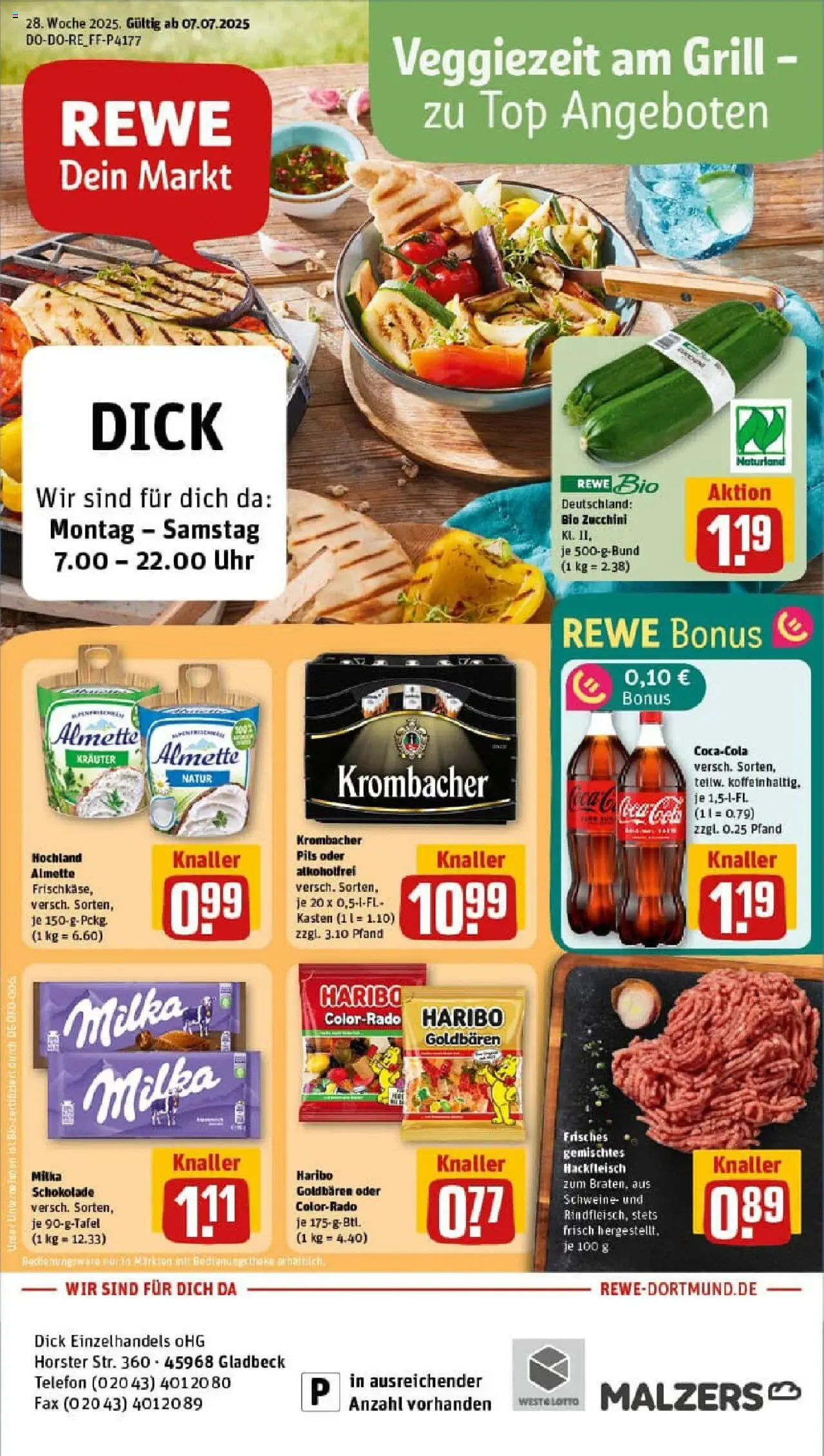 Rewe prospekt Gladbeck	 - gültig ab dem 06.07.2025 | Seite: 1 | Produkte: Top, Almette, Milka schokolade, Uhr