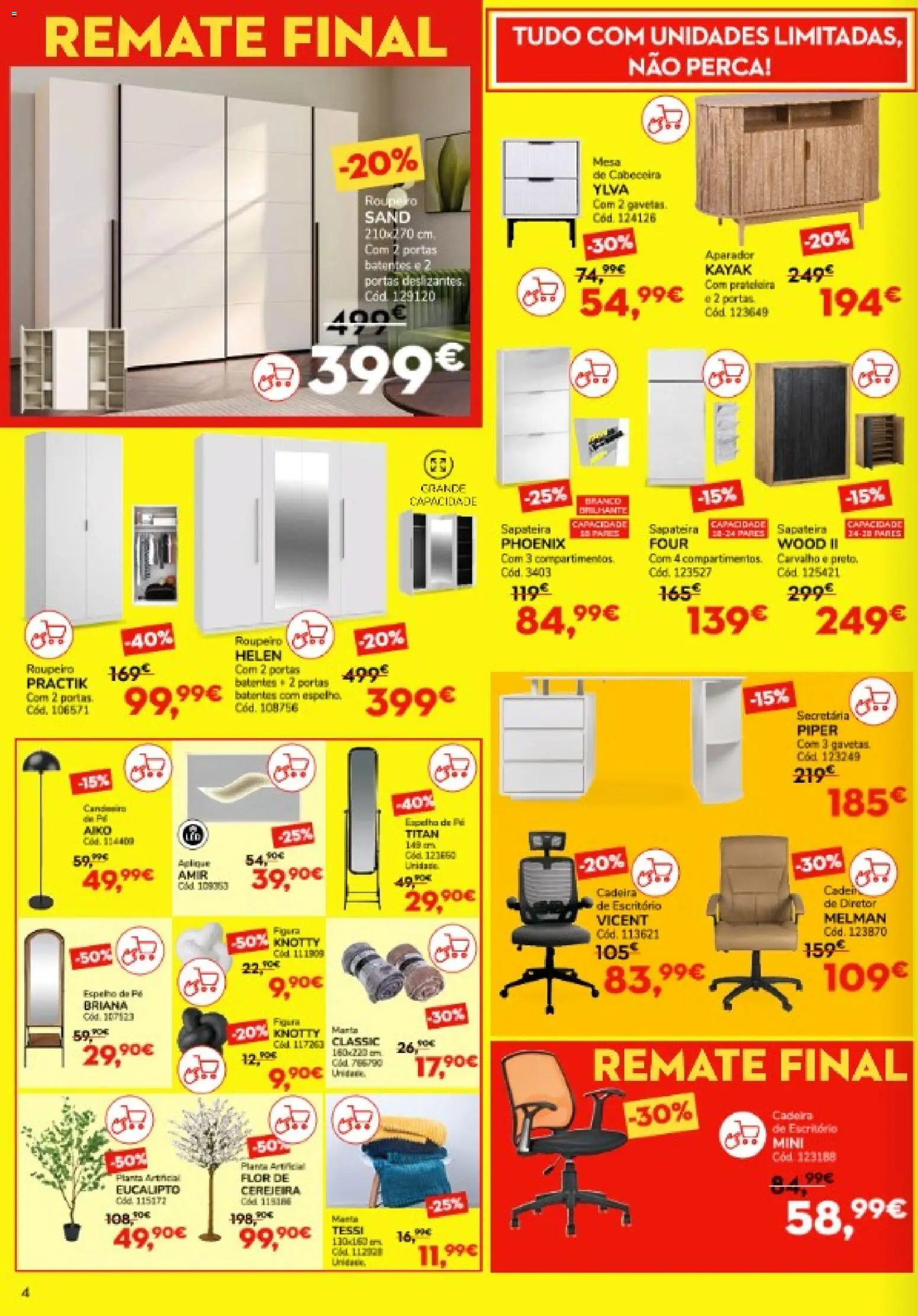 Conforama folheto │ válido de 15.01.2026 | Página: 4 | Produtos: Roupeiro, Prateleira, Mesa, Cadeira