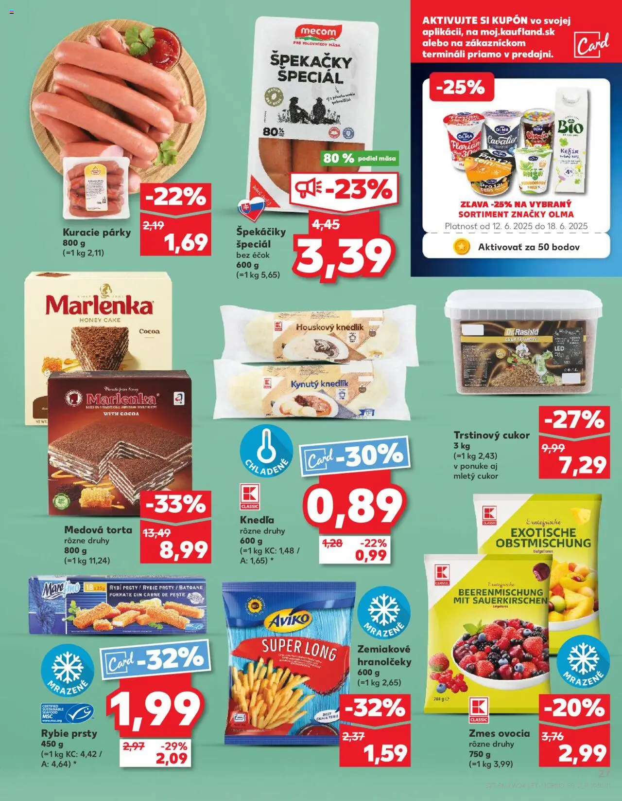 Kaufland Bratislava-Rača │ platný od 12.06.2025 | Strana: 27 | Produkty: Cukor, Marlenka, Párky, Trstinový cukor