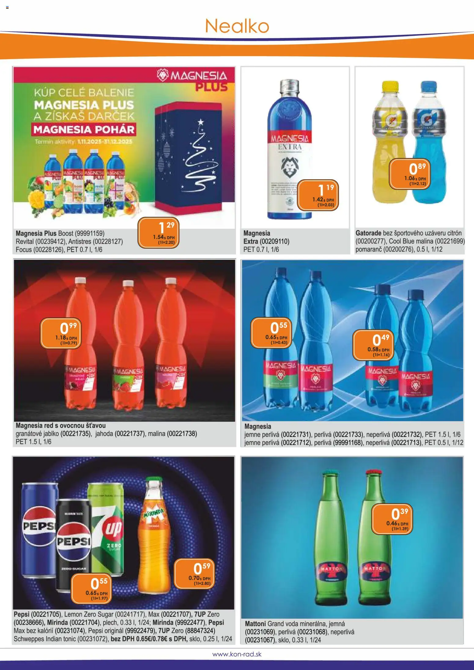 Nové KON - RAD akcie – leták je platný od 01.11.2025 | Strana: 34 | Produkty: Magnesia, Mattoni, Pepsi, Mirinda