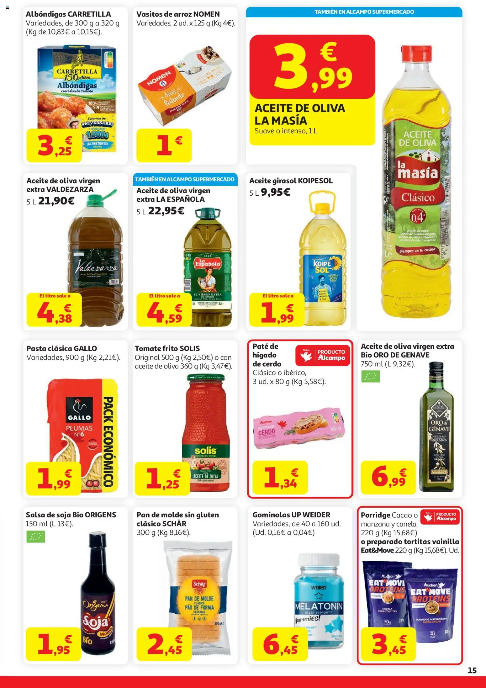 Alcampo HG Unico │ válido desde el 21.04.2026 | Página: 15 | Productos: Cerdo, Pasta, Aceite de oliva, Aceite de oliva virgen extra