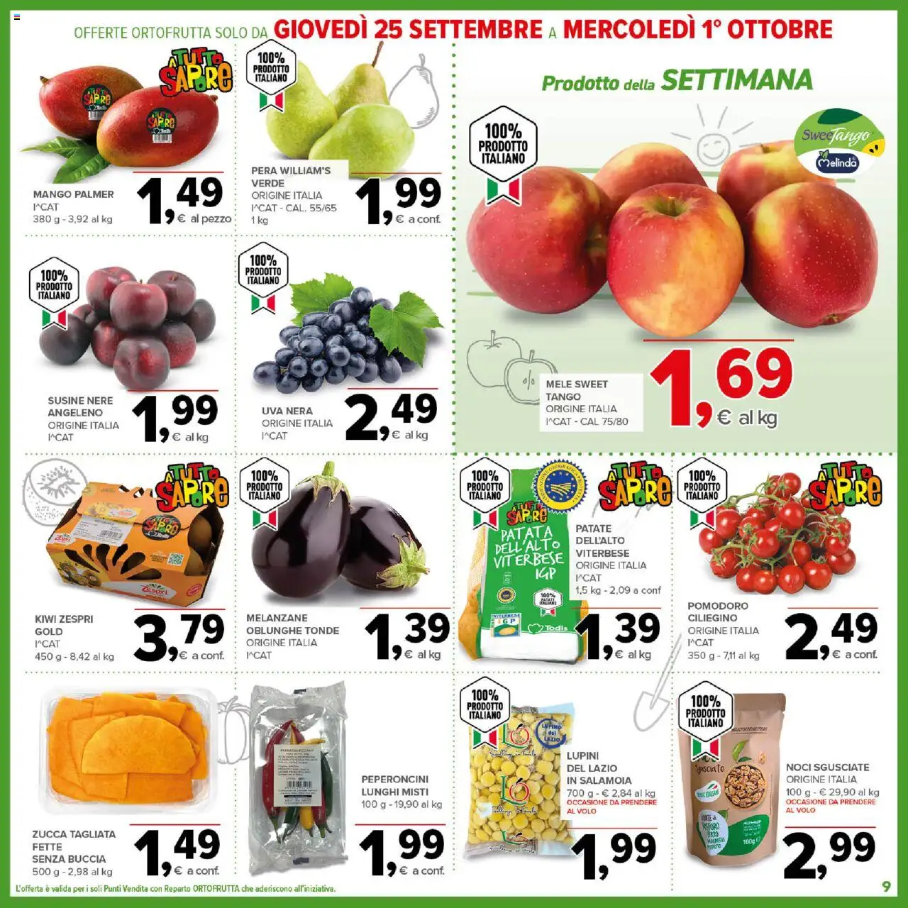 Volantino Todis del 18.09.2025 | Pagina: 9 | Prodotti: Mele, Mango, Uva, Susine
