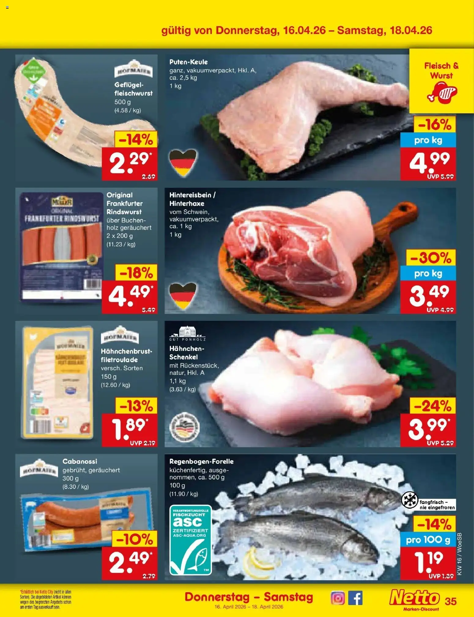 Netto Marken-Discount Prospekt Gemmingen	 – gültig ab 13.04.2026 | Seite: 37 | Produkte: Hahnchen, Wurst, Fleisch, Hahnchenbrust