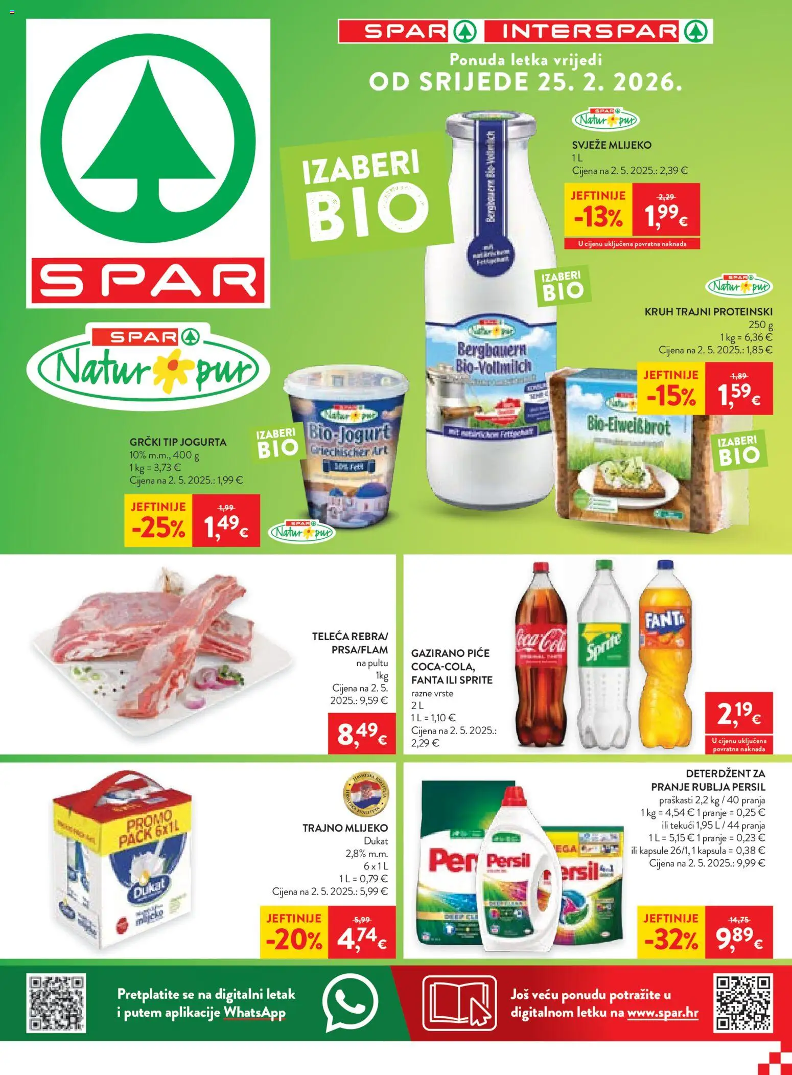 Spar katalog | vrijedi od 25.02.2026 | Stranica: 1 | Proizvodi: Sprite, Mlijeko, Jogurt, Deterdžent