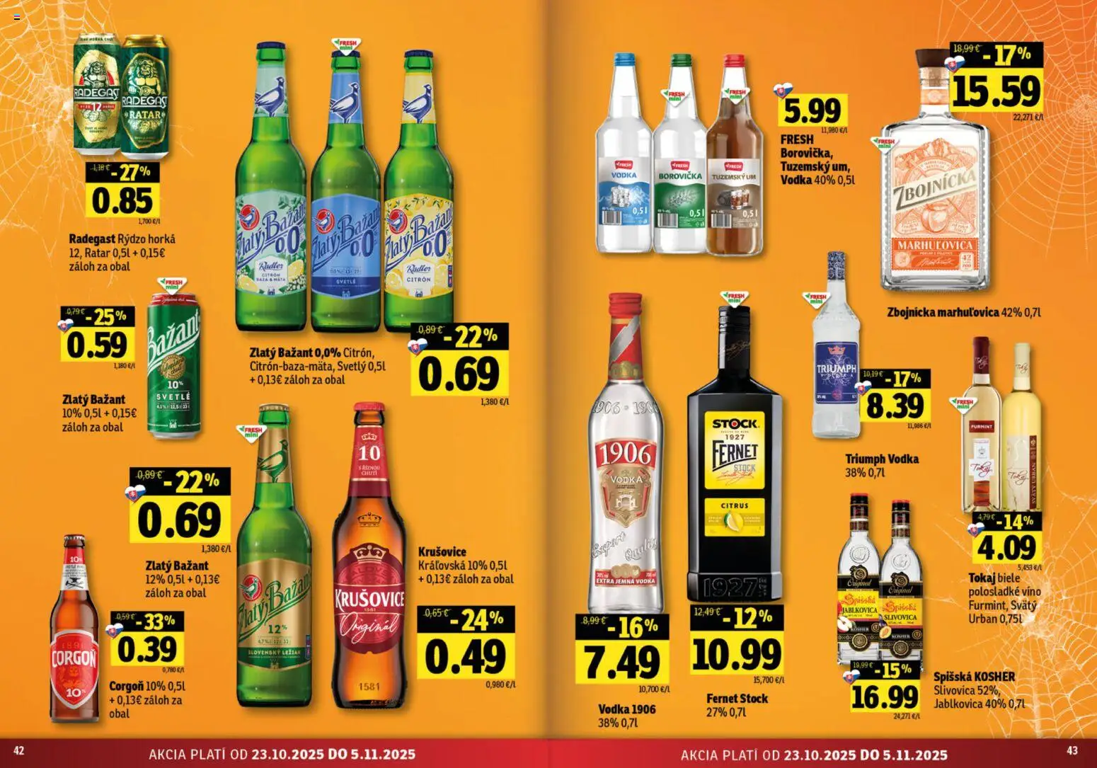 Nové Fresh akcie – leták je platný od 23.10.2025 | Strana: 22 | Produkty: Víno, Slivovica, Corgoň, Fernet