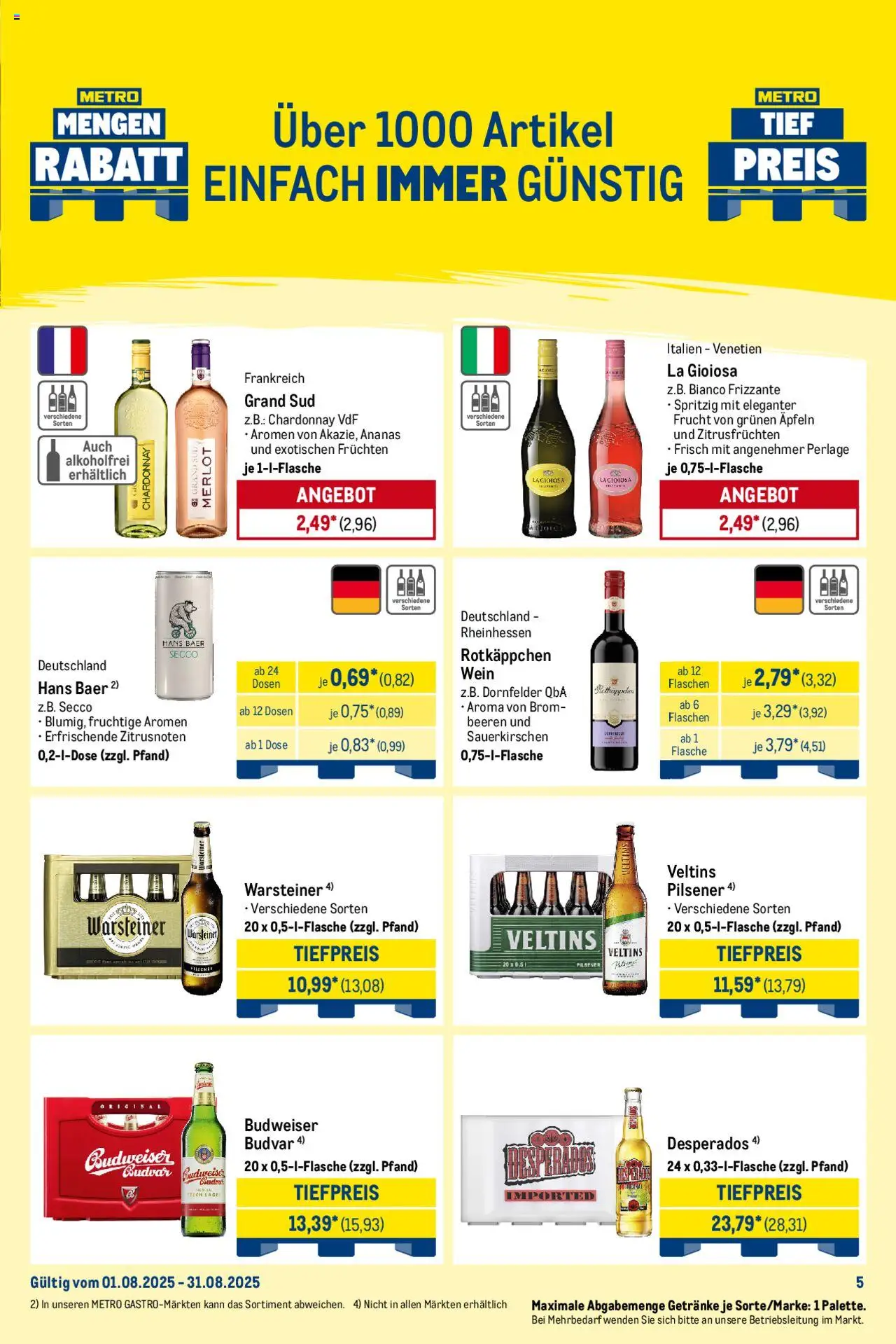 Metro Wochen-Angebote Händler - gültig ab dem 25.08.2025 | Seite: 10 | Produkte: Desperados, Grand sud, Wein, Veltins