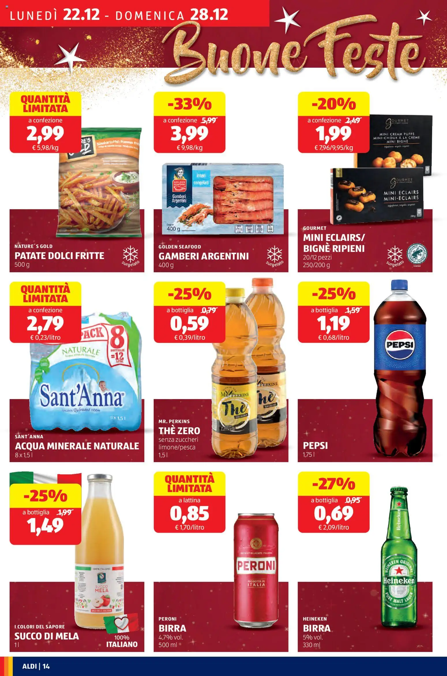 Volantino Aldi del 22.12.2025 | Pagina: 14 | Prodotti: Succo, Birra, Heineken, Bottiglia