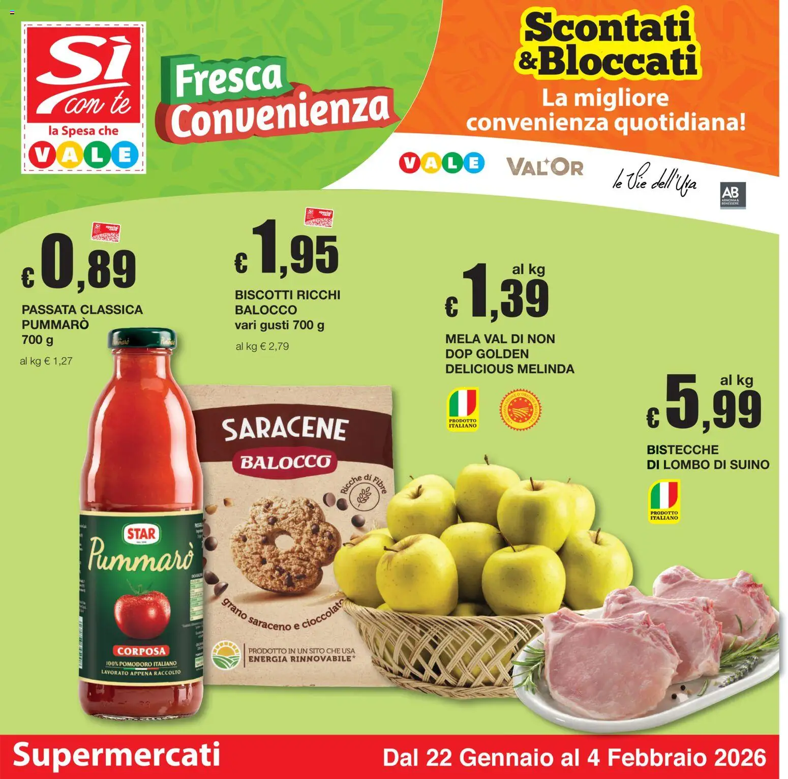 Volantino Sì con Te del 22.01.2026 | Pagina: 1 | Prodotti: Tè, Biscotti, Suino, Pomodoro