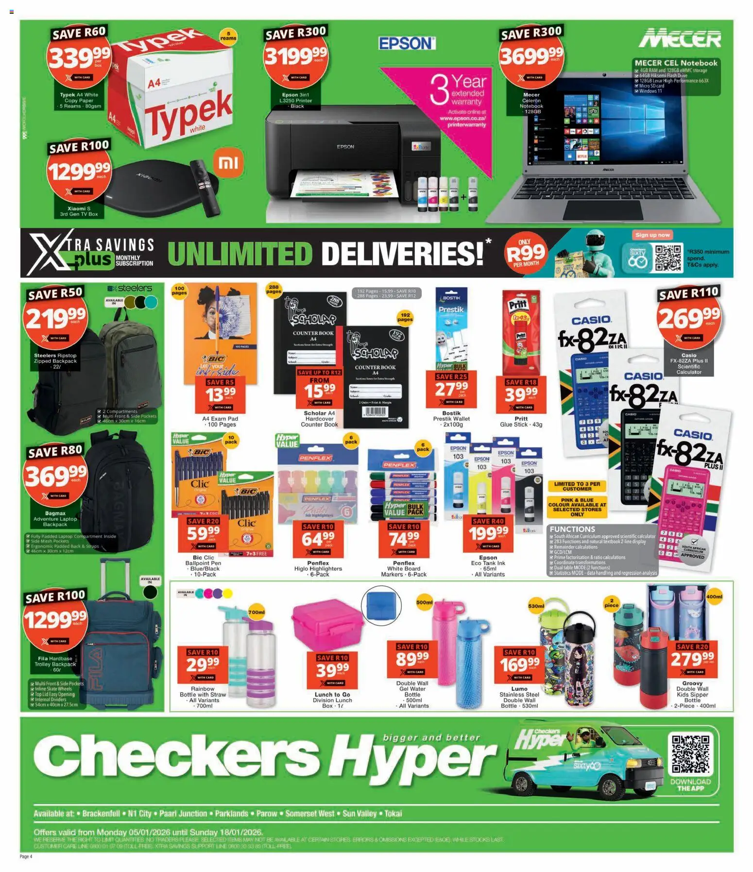 New Checkers catalogue – valid from 05.01.2026 | Page: 4 | Products: Notebook, Backpack, TV, Box