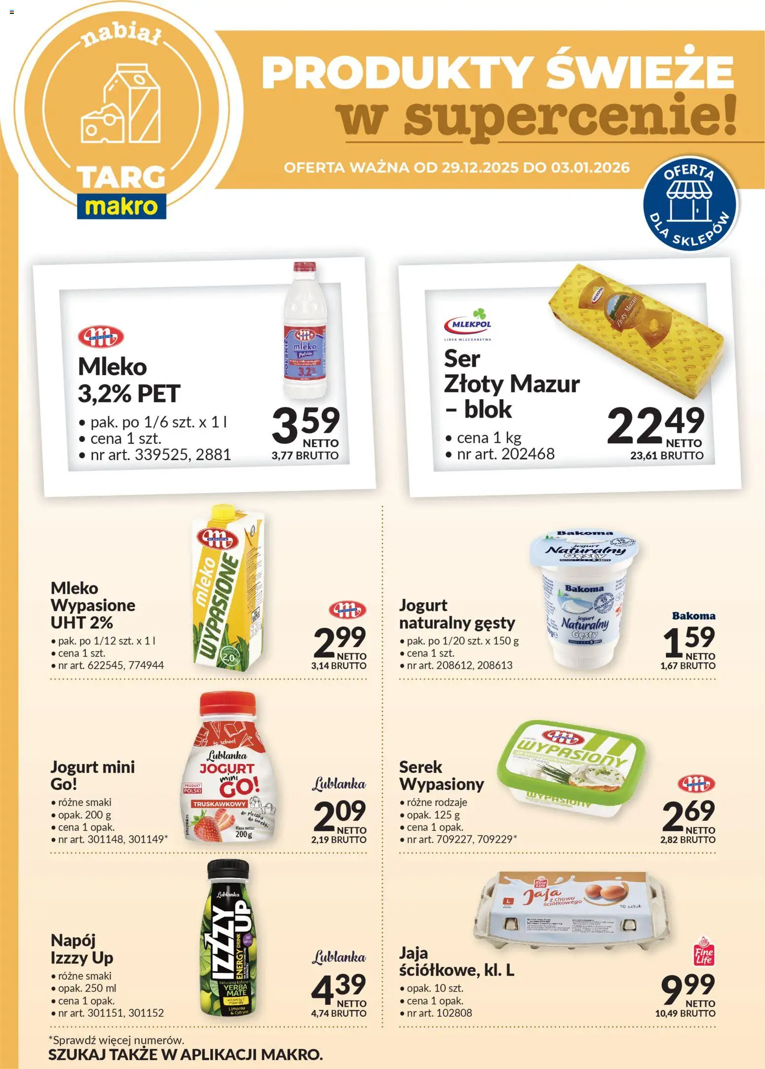 Makro Gazetka - Oferta świeża w super cenach od 29.12.2025 | Strona: 1 | Produkty: Limonka, Serek, Mleko, Jaja