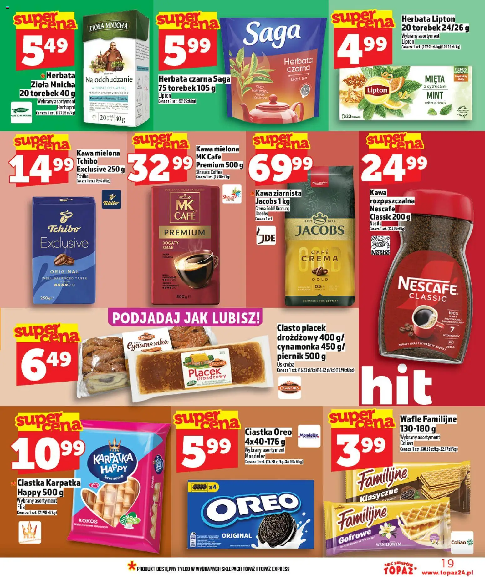 Topaz Gazetka od 26.02.2026 | Strona: 19 | Produkty: Wafle, Ciasto, Piernik, Kawa