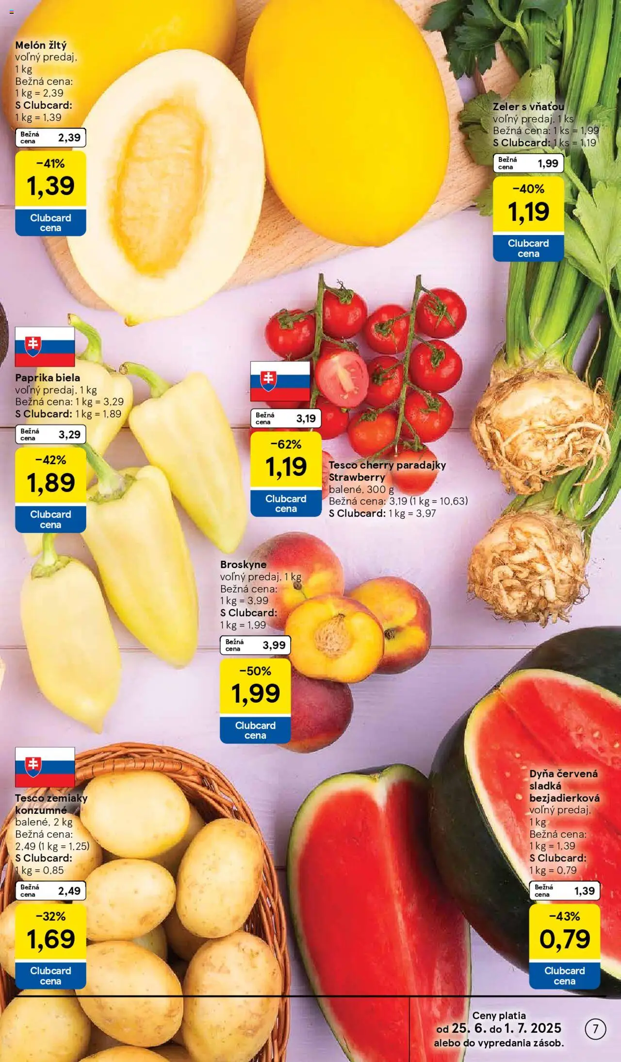 Tesco Hypermarket - leták │ platný od 25.06.2025 | Strana: 7 | Produkty: Paradajky, Cherry paradajky, Broskyne, Zeler