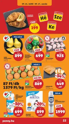 PENNY akciós ujság - amely érvényes a következő dátumtól: 11.09.2025 | Oldal: 22 | Termékek: Feta sajt, Croissant, Zsúrkenyér, Sajt
