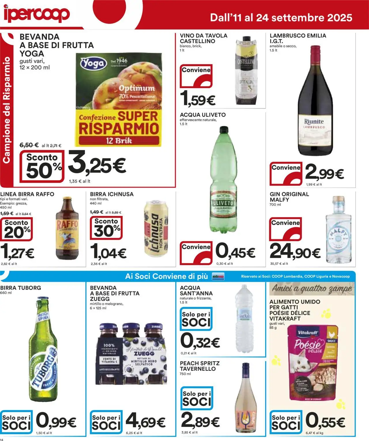 Volantino Ipercoop del 11.09.2025 | Pagina: 14 | Prodotti: Birra, Gin, Frutta, Vino