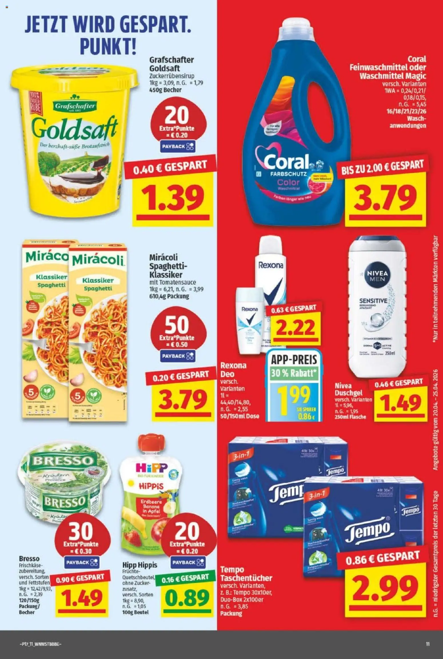 NP Discount Prospekt – gültig ab 20.04.2026 | Seite: 11 | Produkte: Bresso, Waschmittel, Zucker, Tempo