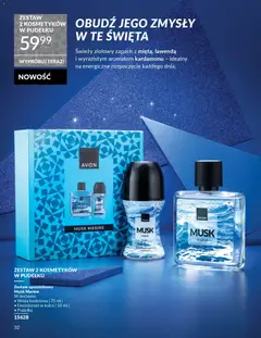 Pogląd oferty "Avon Katalog 12 2025" - ważna od 01.12.2025 | Strona: 32 | Produkty: Pudełko, Zapach, Dezodorant, Woda