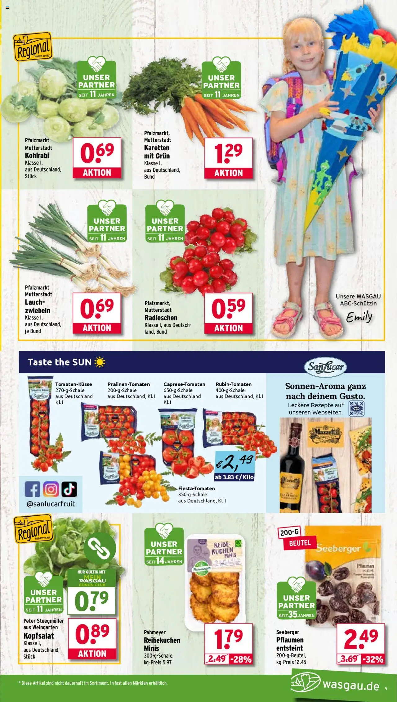 Wasgau Prospekt 	 - gültig ab dem 11.08.2025 | Seite: 9 | Produkte: Pflaumen, Kohlrabi, Zwiebeln, Kuchen