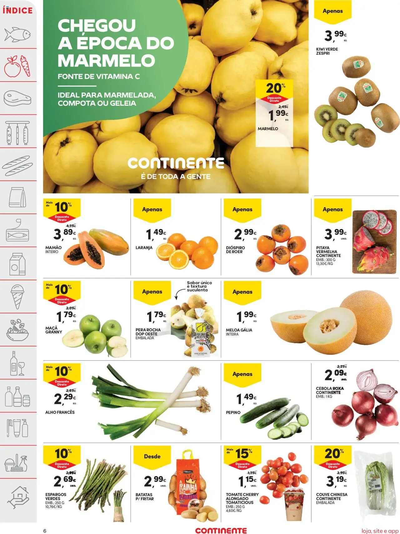Continente folheto │ válido de 14.10.2025 | Página: 6 | Produtos: Alho francês, Cebola, Kiwi, Mamão
