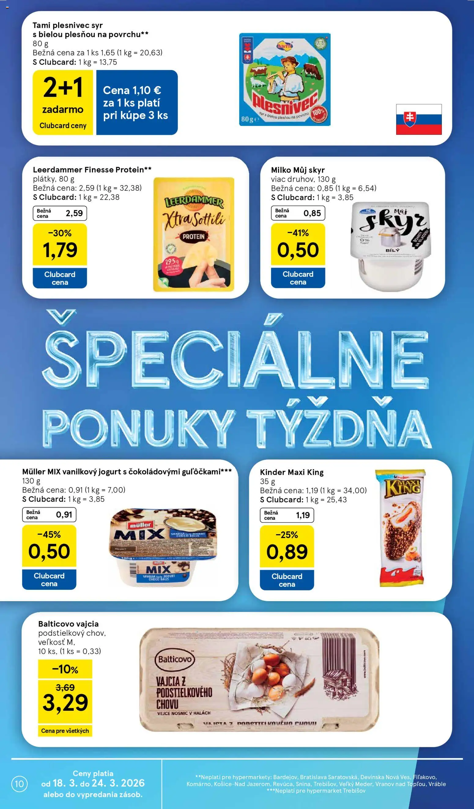 Nové Tesco akcie – leták je platný od 18.03.2026 | Strana: 10 | Produkty: Syr, Jogurt, Vajcia, Skyr