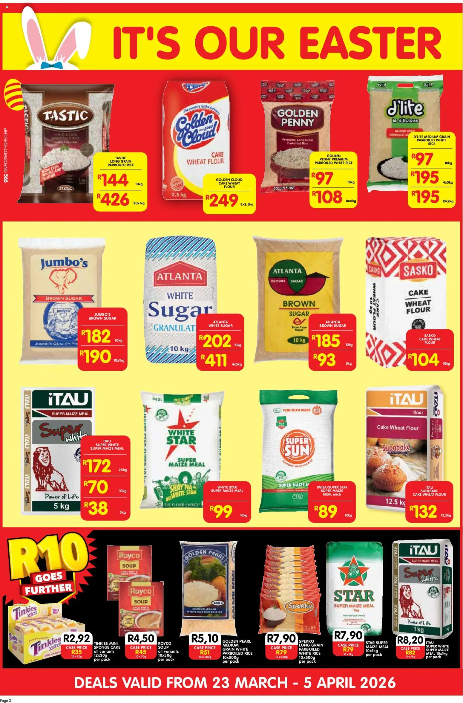 New Shoprite catalogue – valid from 23.03.2026 | Page: 2 | Products: Cake, Case, Soup, Sugar