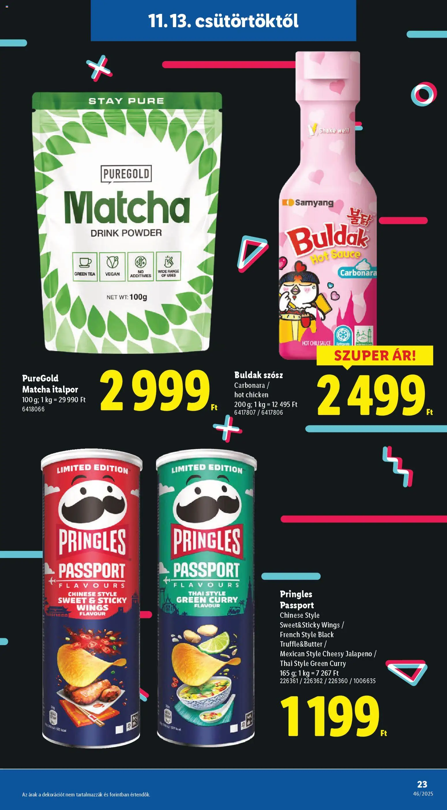 Lidl akciós ujság - amely érvényes a következő dátumtól: 13.11.2025 | Oldal: 23 | Termékek: Pringles, Jalapeno, Vegán, Italpor