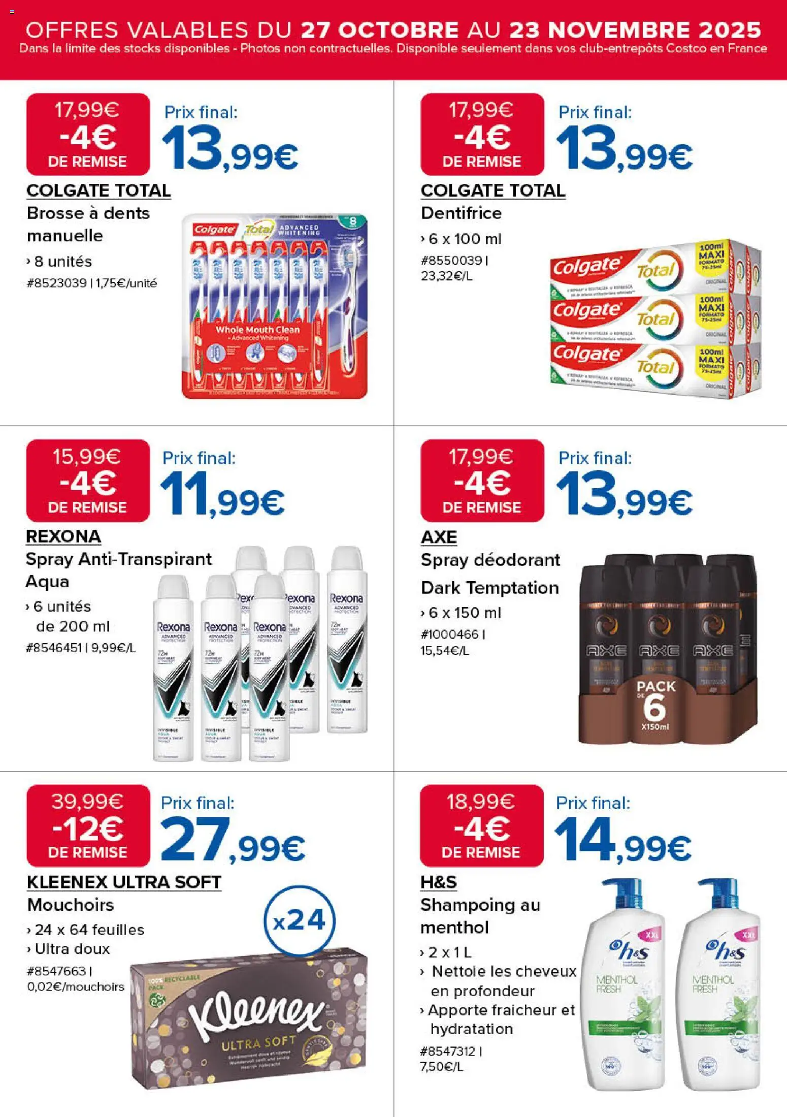 {H1} | Page: 14 | Produits: Shampoing, Brosse, Brosse à dents, Mouchoirs