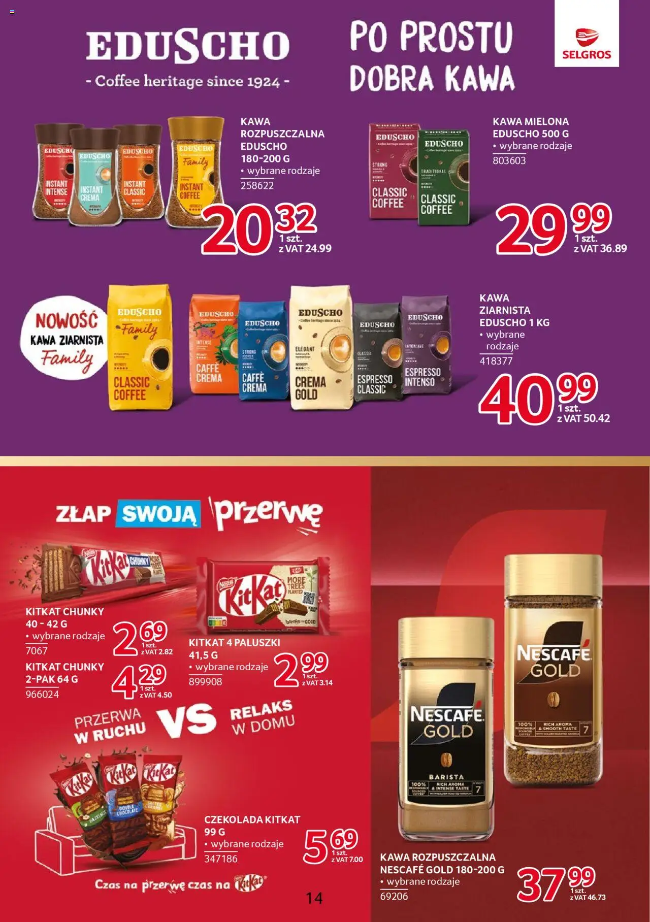 Selgros cash&carry Gazetka - Markowe produkty od 23.10.2025 | Strona: 14 | Produkty: Nescafe, Kawa ziarnista, Paluszki, Czekolada