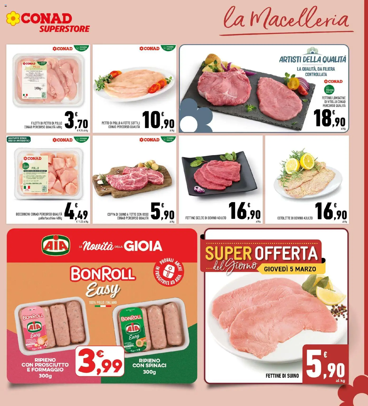 Volantino Conad del 25.02.2026 | Pagina: 9 | Prodotti: Bovino, Pollo, Spinaci, Friggitrice