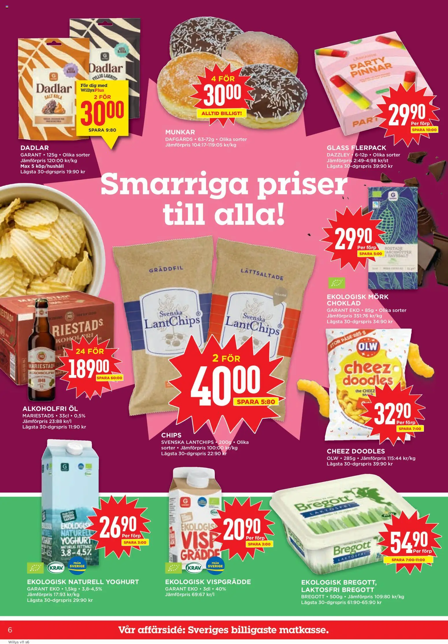 Willys reklamblad aktuell från 09.03.2026 | Sida: 6 | Produkter: Yoghurt, Choklad, Gräddfil, Glass