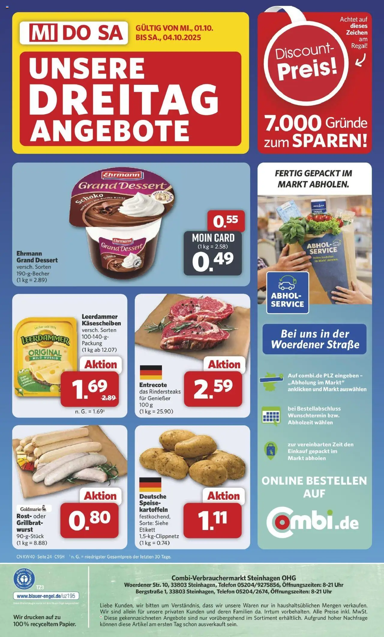Combi Prospekt Steinhagen	 – gültig ab 28.09.2025 | Seite: 31 | Produkte: Entrecote, Leerdammer, Kartoffeln, Telefon