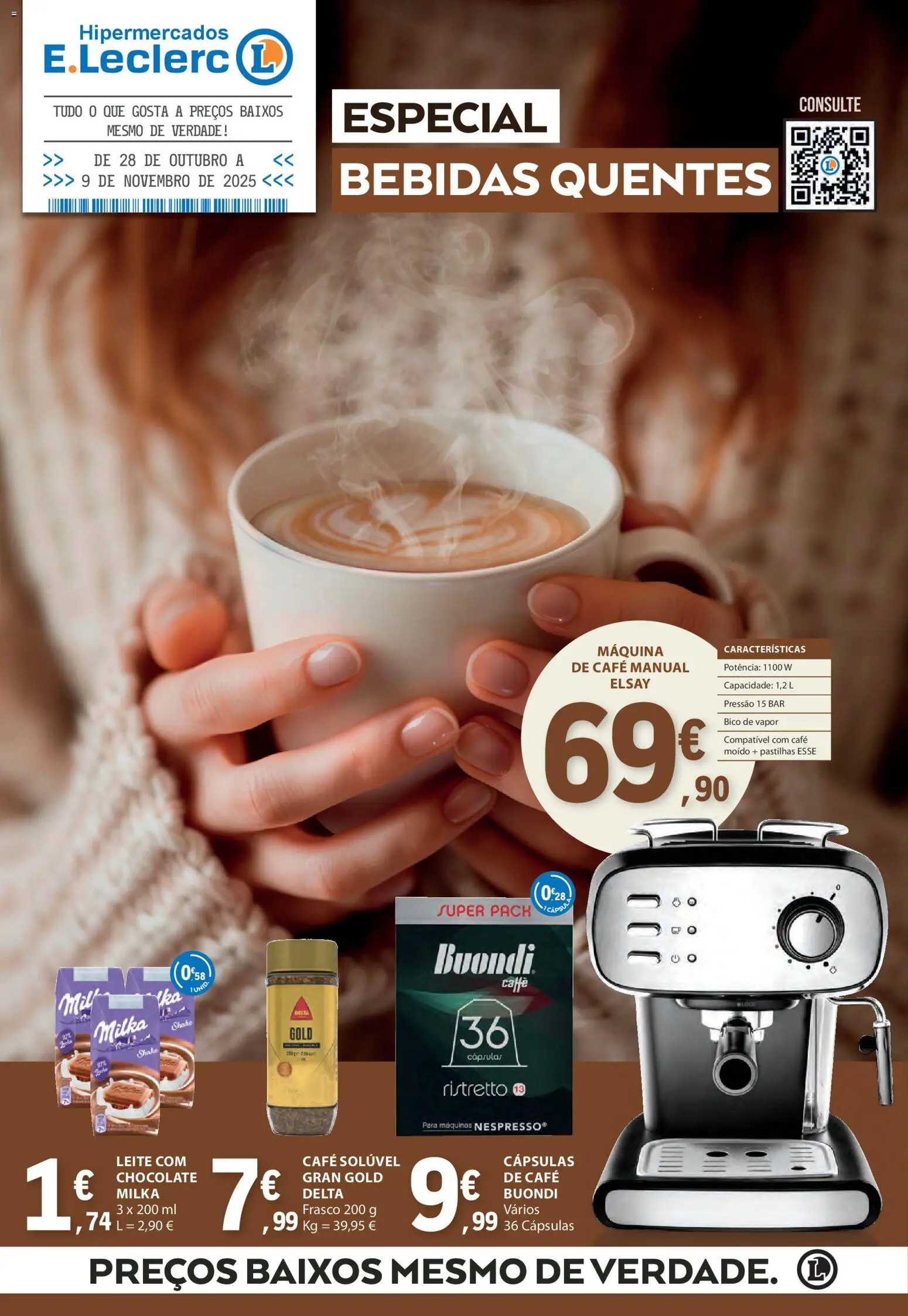 E.Leclerc - Folheto Especial Bebidas Quentes │ válido de 28.10.2025 | Página: 1 | Produtos: Café solúvel, Leite, Café, Chocolate