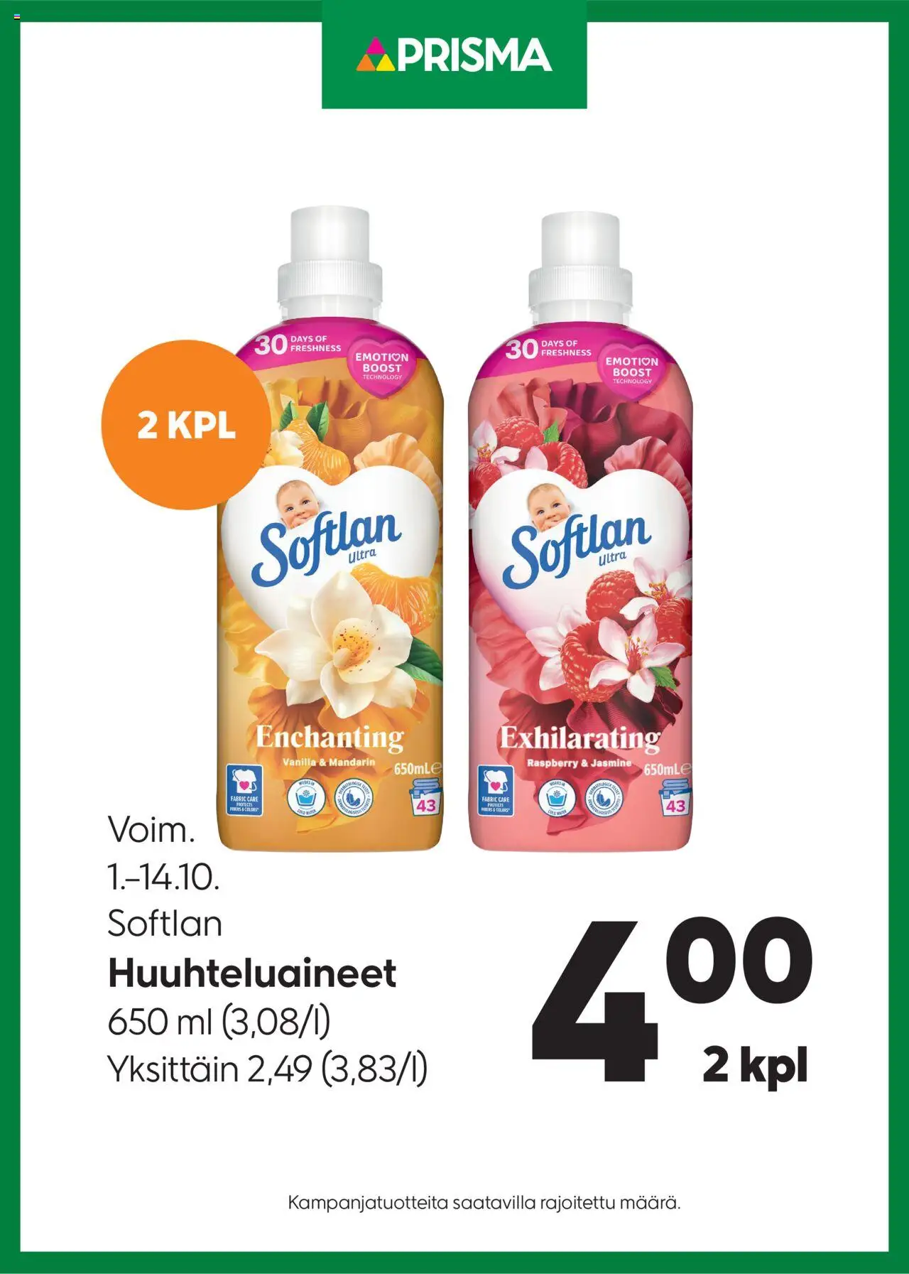 Prisma tarjoukset Softlan Huuhteluaineet – voimassa 01.10.2025 alkaen | Sivu: 1