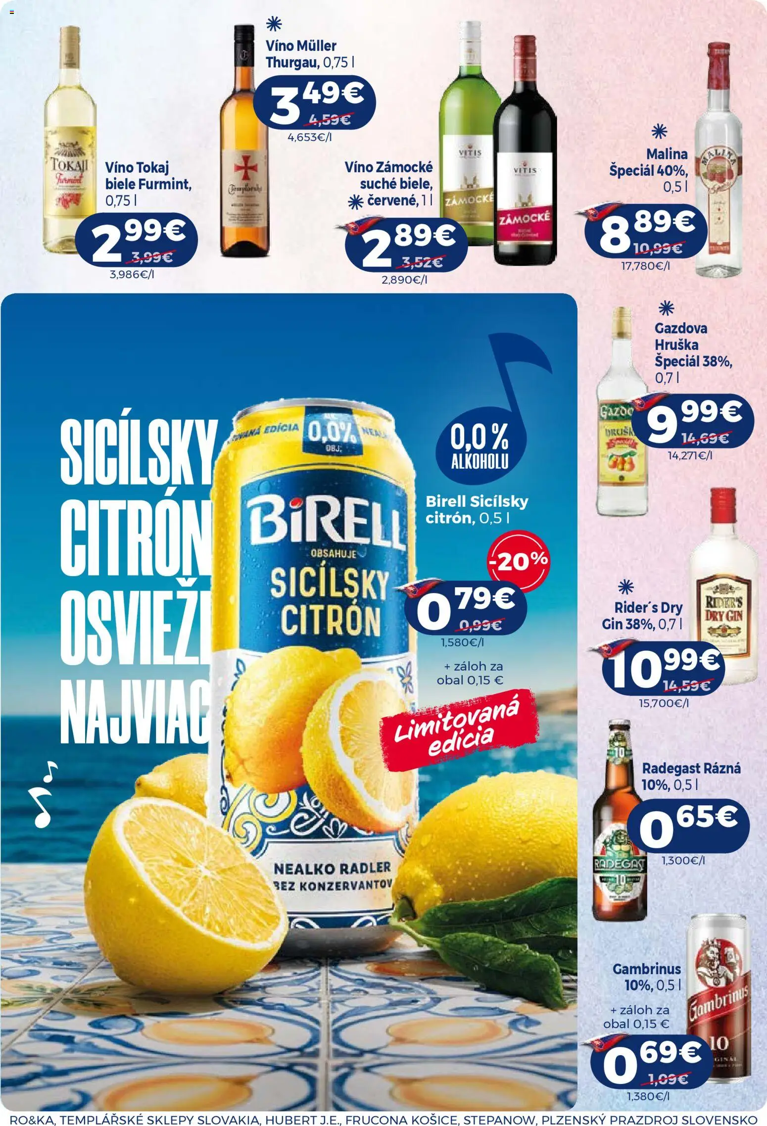 Nové Milk Agro akcie – leták je platný od 15.04.2026 | Strana: 14 | Produkty: Víno, Birell, Radegast, Gin