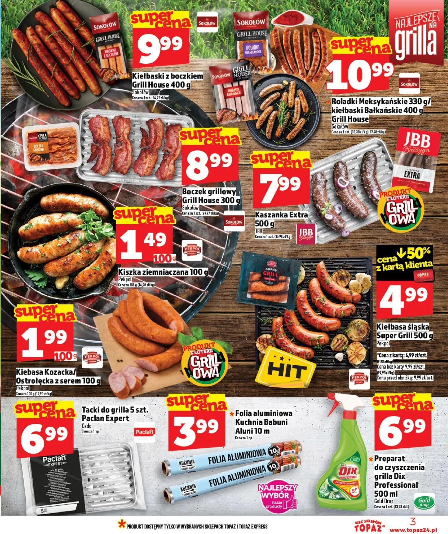 Topaz gazetka od 16.04.2026 | Strona: 3 | Produkty: Kiełbasa, Grill, Kaszanka, Kiełbasa śląska