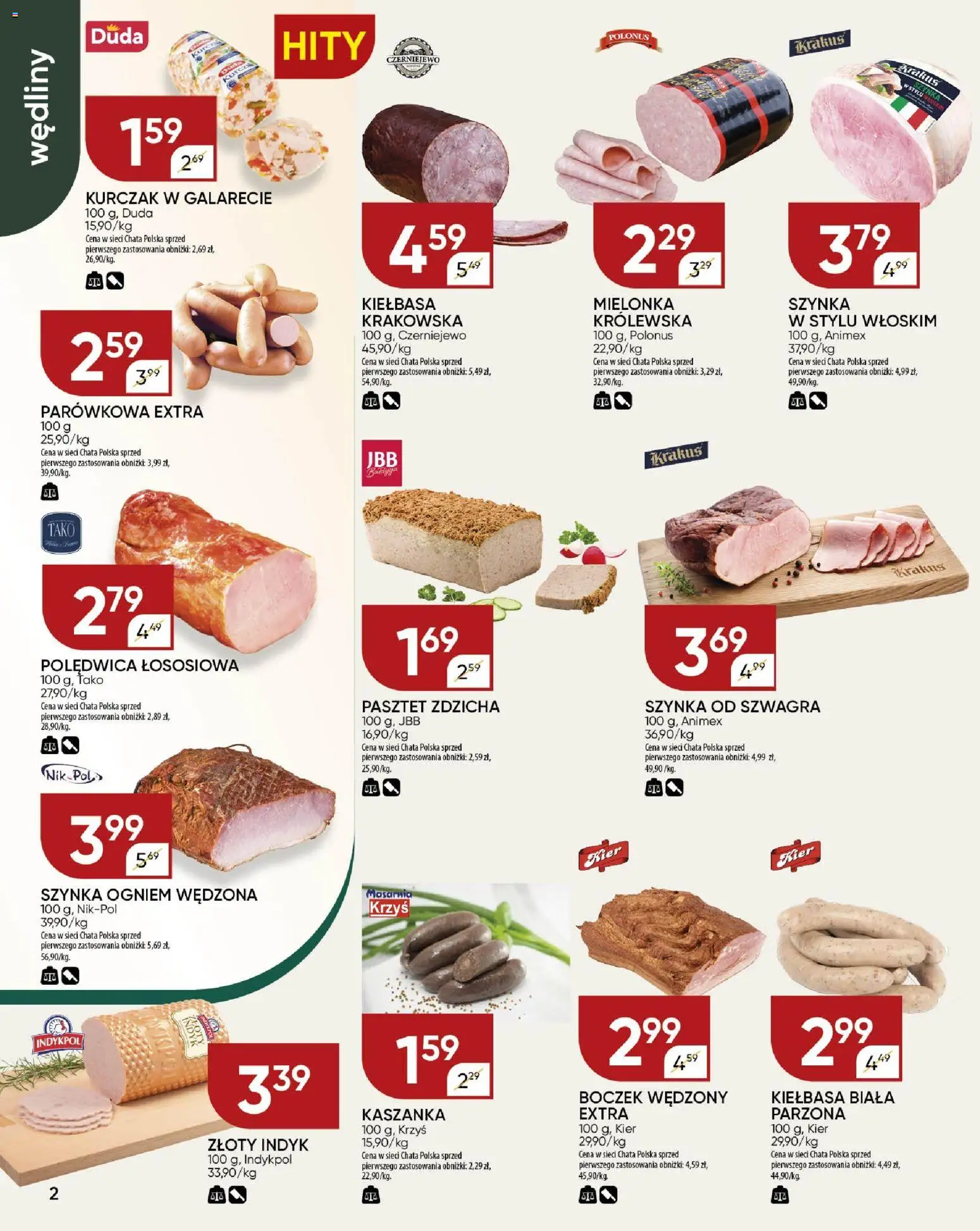 Chata Polska Gazetka od 20.11.2025 | Strona: 2 | Produkty: Kaszanka, Boczek wędzony, Boczek, Wędliny