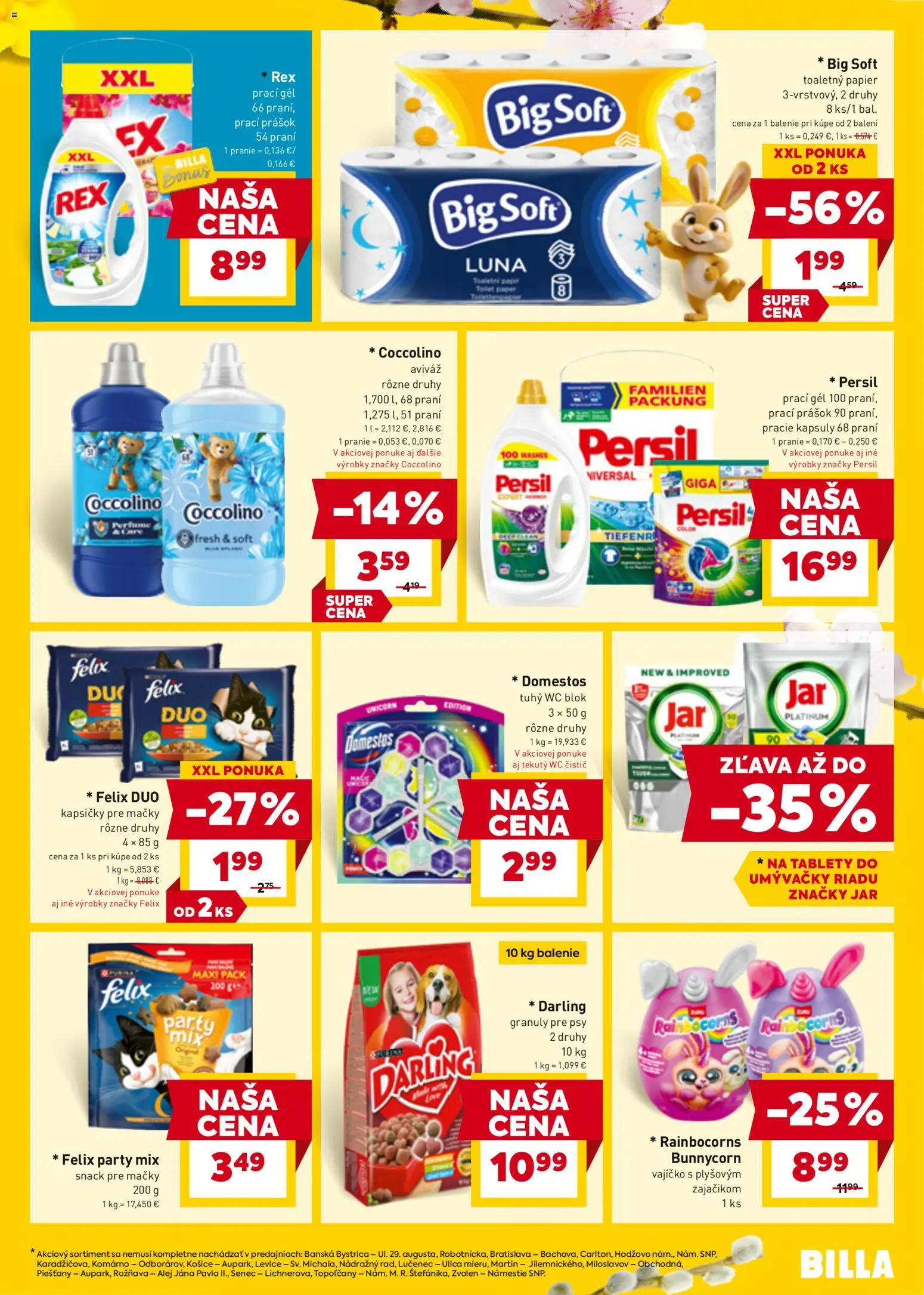 Nové Billa akcie – leták je platný od 11.03.2026 | Strana: 25 | Produkty: Prací prášok, Wc blok, Coccolino, Jar